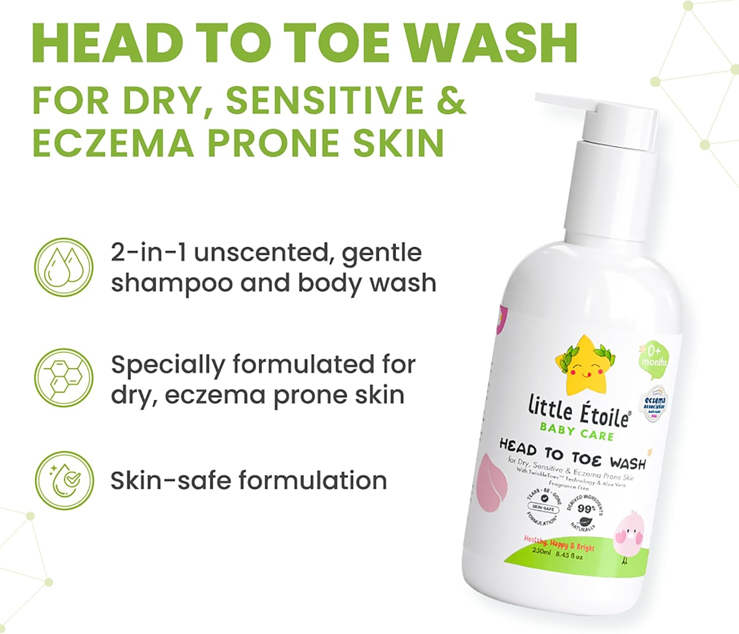 Little &Eacute;toile Gentle Head-To-Toe Baby Body Wash | 2-In-1 Hair & Body Cleanser for Delicate Skin | Hypoallergenic, Sulphate-Free | Made in Australia (Eczema-Prone Skin, 250Ml)