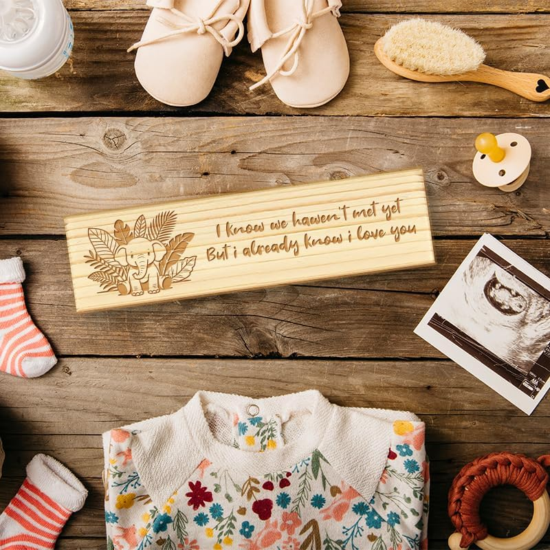 CHGCRAFT Pregnancy Test Keepsake Box Cartoon Elephant Leaves Wooden Pregnancy Announcement Gifts Box with Raffia Ribbon and Lock Announcement Gifts for Dad Husband, 8X2X1.2 Inch image number 5