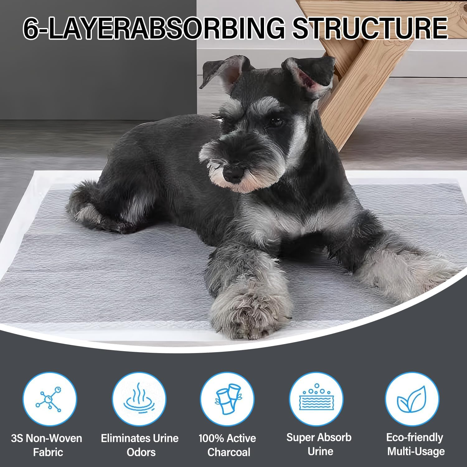 Puppy Pads 50 Packs - 45X60 Cm Large, Bamboo Charocoal Dog Pee Training Pads, Charcoal Odor-Control Puppy Pads with Leak-Proof Quick-Dry Design, Super Absorbent for Dogs Puppies, Doggie, Rabbits, Cats image number 4