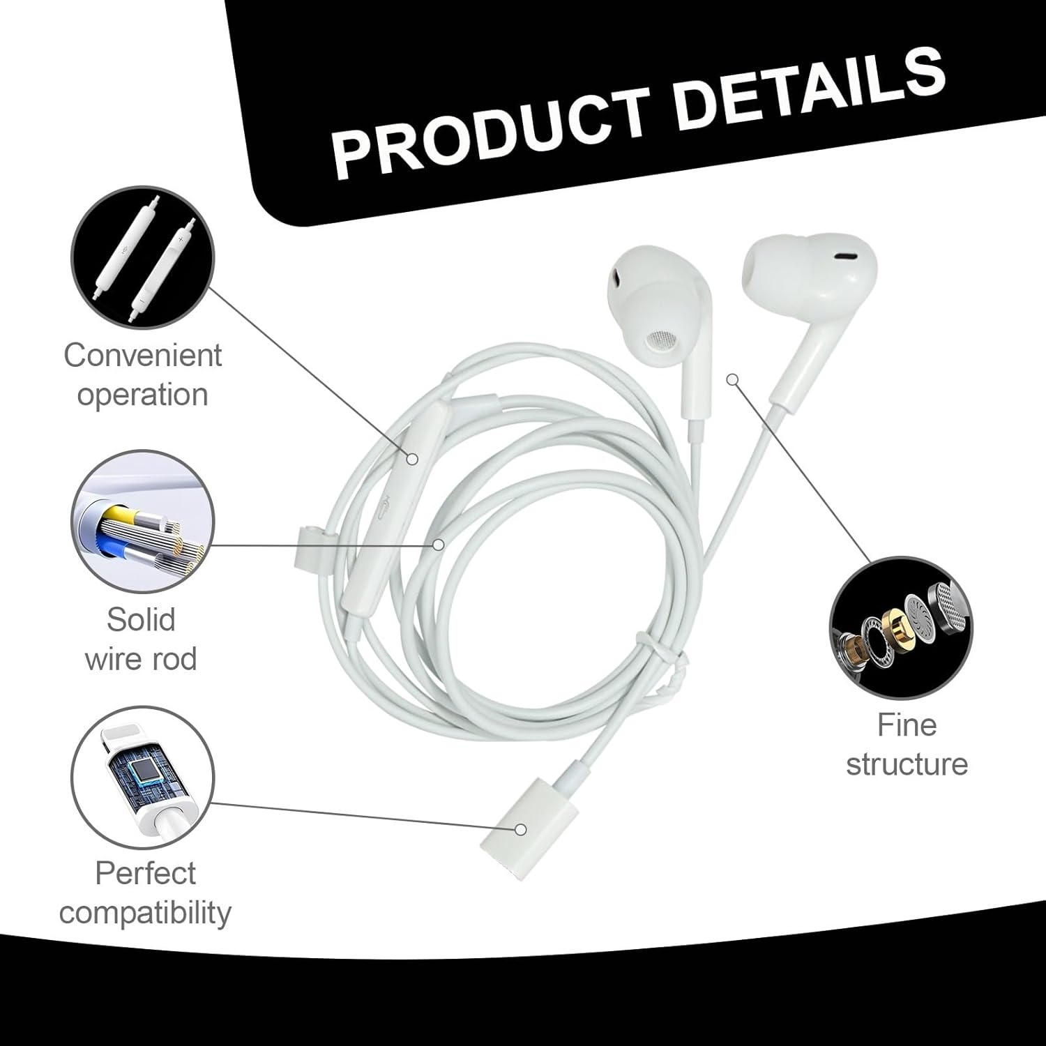 3 Pack Cable Headphones for Iphone, In-Ear Cable Headphones for Apple with Microphone & Volume Control, Noise Isolation, Compatible with Iphone 14/13/12/11/X/SE, All Ios image number 3