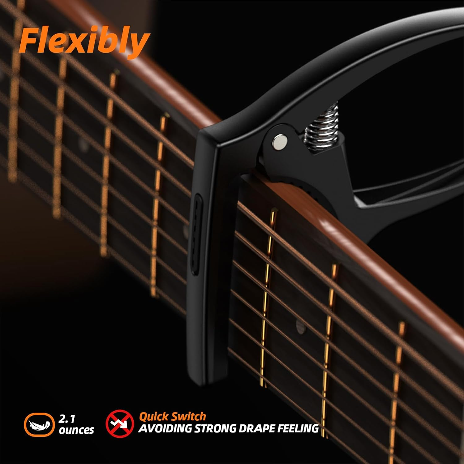 3In1 Guitar Capo for Acoustic and Electric Guitars(With Pick Holder and 4Picks),Ukulele,Guitar Accessories - Wood Grain image number 6