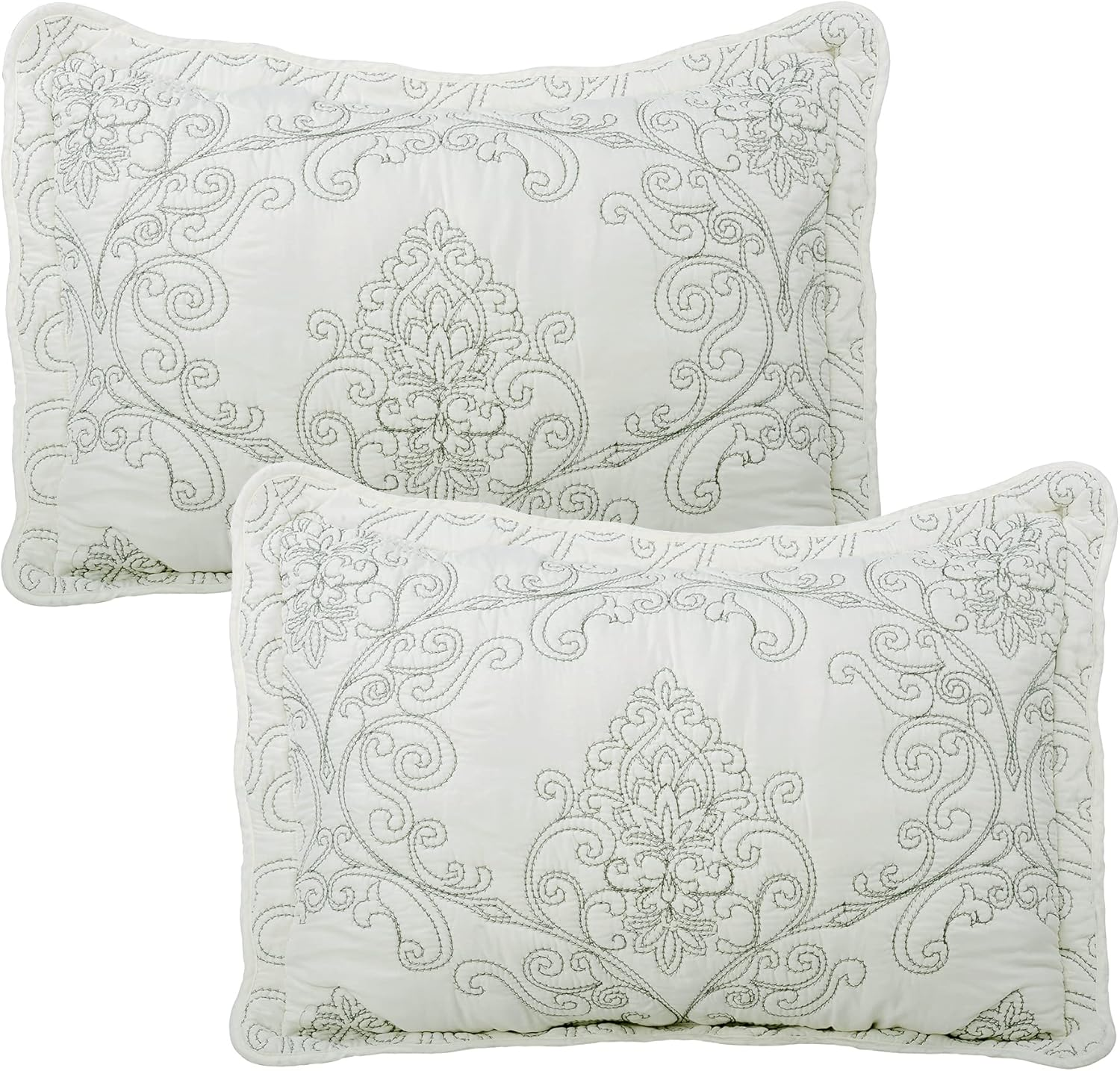 Serenta Damask 4 Piece Bedspread Set, King, Antique White image number 3