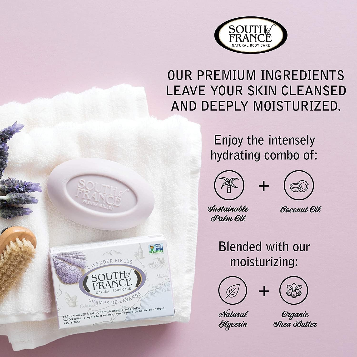 South of France - French Milled Vegetable Bar Soap Lavender Fields - 6 Oz. image number 1