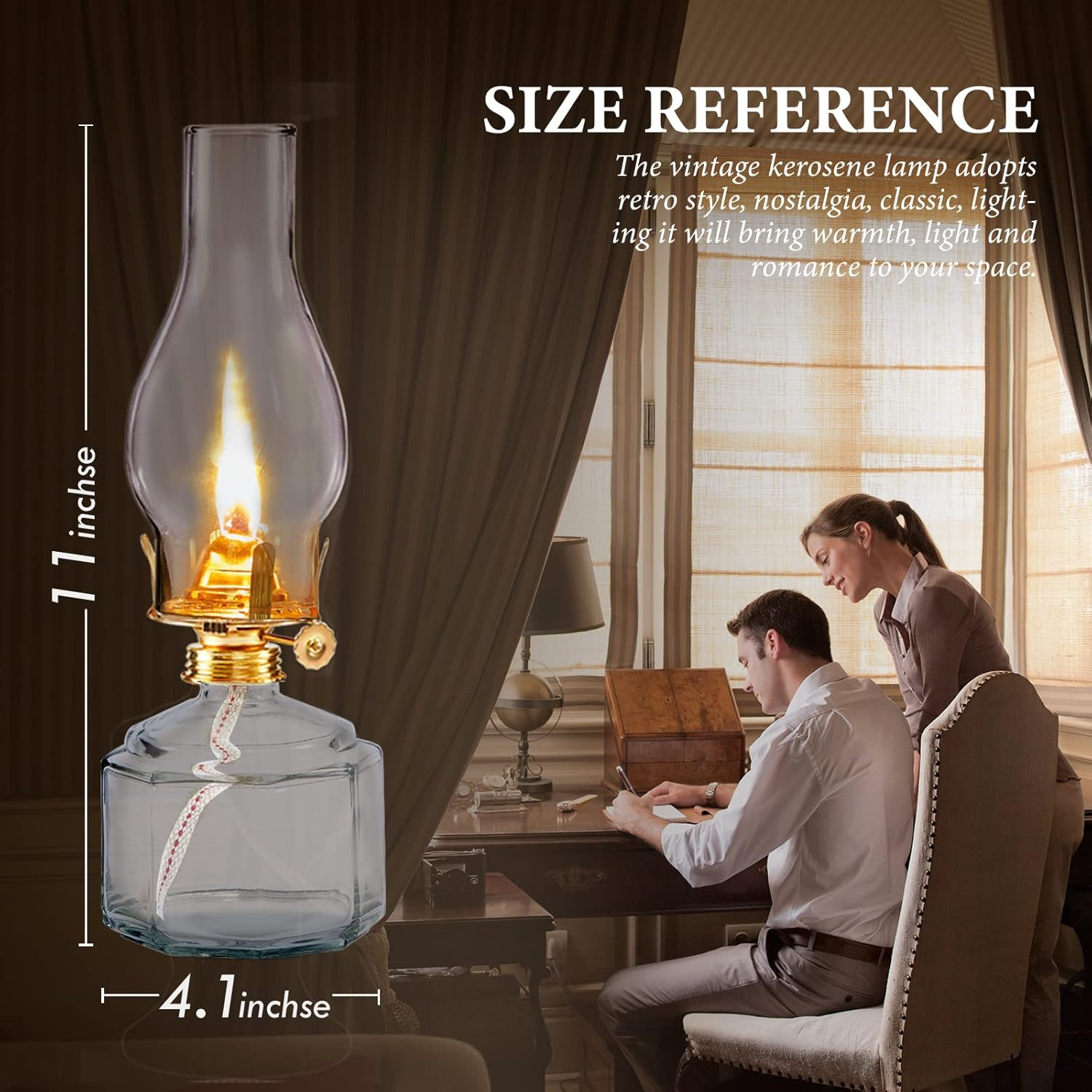 Houselden Large Glass Kerosene Oil Lamps, Lantern Vintage Oil Lamps for Indoor Use Decor Chamber, Hurricane Lamp, Home Lighting Clear Kerosene Lamp Lantern, Classic Vintage Glass. (A-02) image number 2