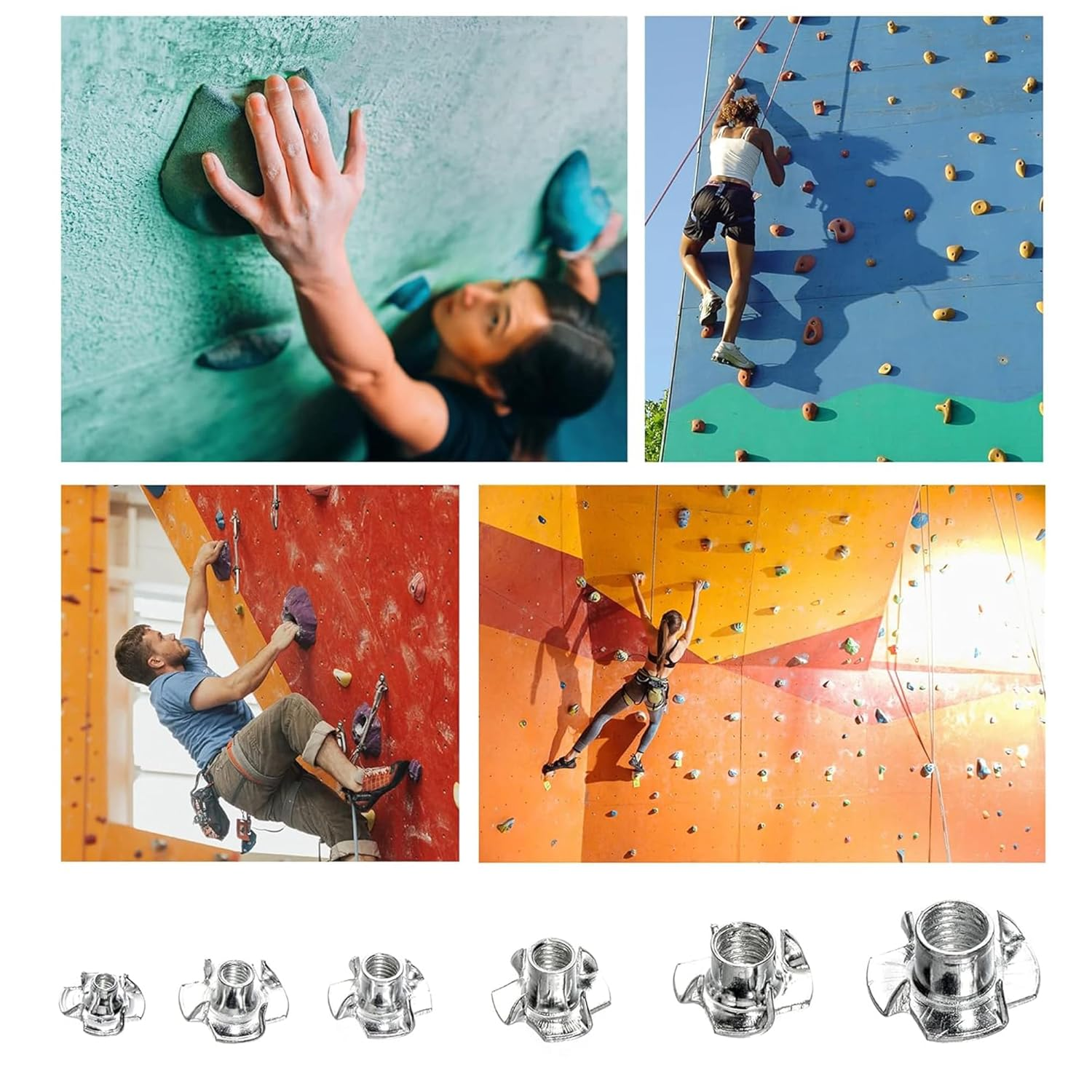 EFGTEK 130Pcs Carbon Steel T-Screw-Nuts Set,M3 M4 M5 M6 M8 Carbon Steel T-Nuts Assortment Kit for Wood, Rock Climbing Holds, Cabinetry, Furniture image number 1