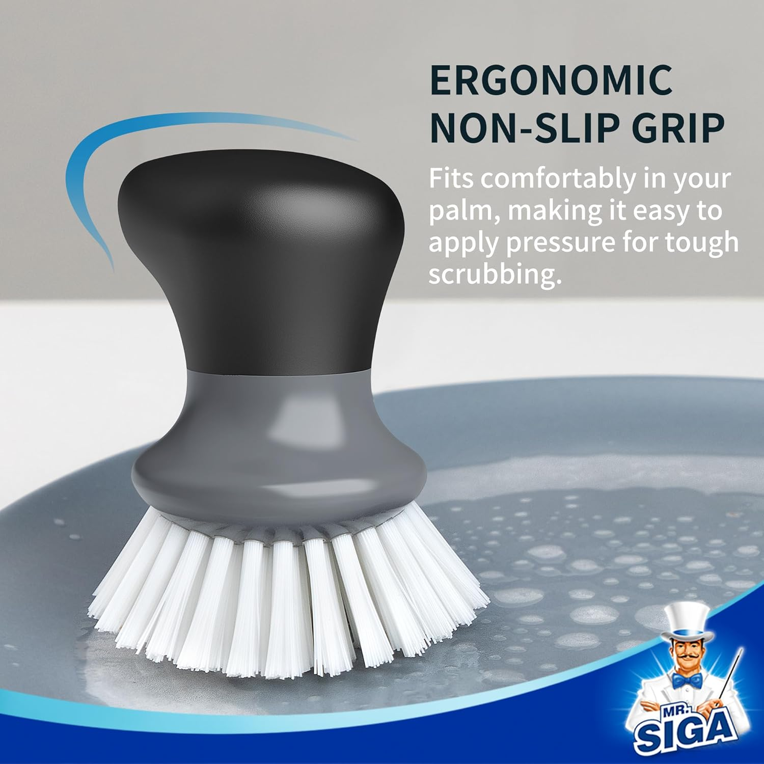 MR.SIGA Dish Scrub Brush, Palm Brush Dish Scrubber with Ergonomic Grip, Kitchen Brushes for Dishes, Gray, Pack of 2 - Blue image number 5