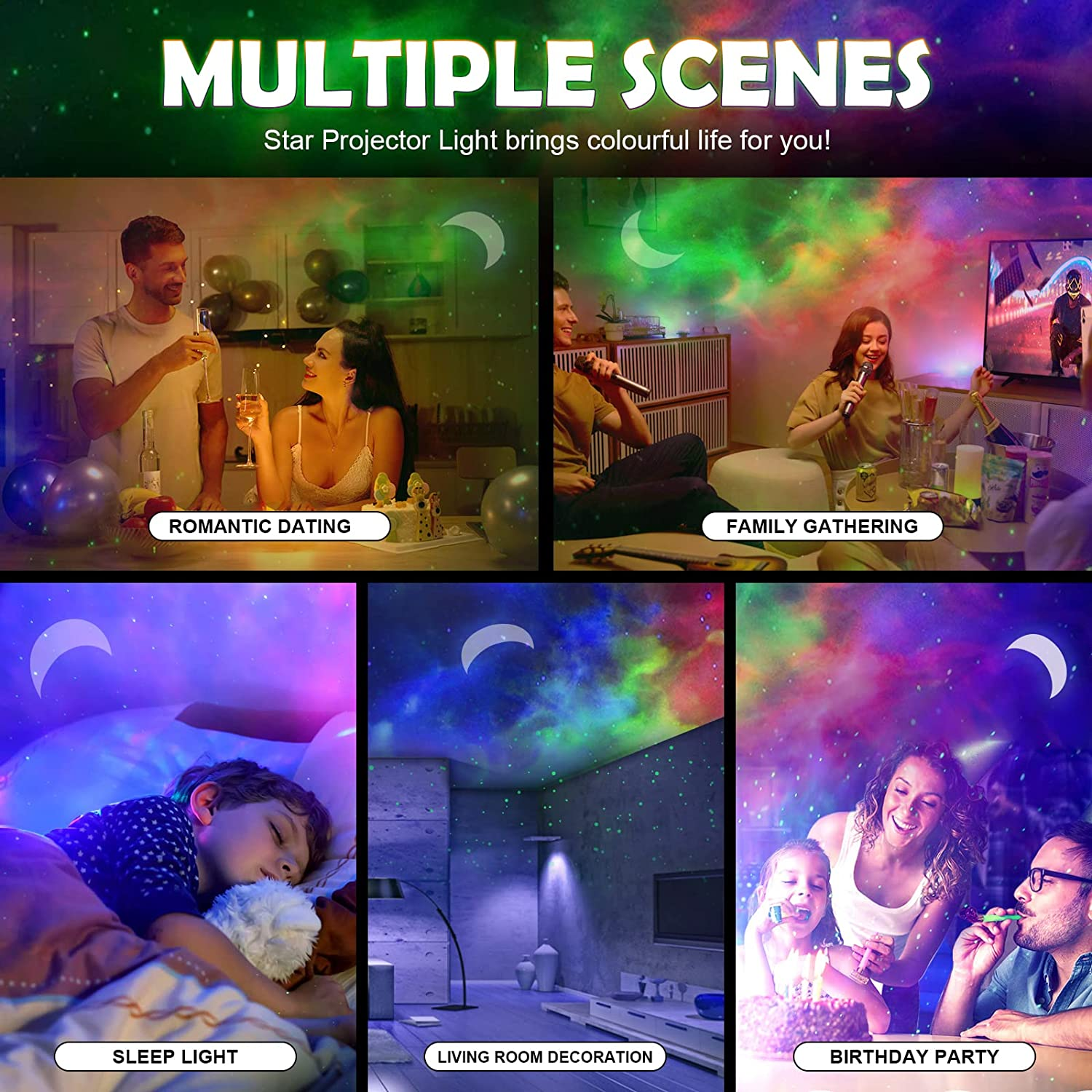 Sky LED Projector Night Light,3-In-1 LED Moon Nebula Cloud Rotating Star Light Galaxy Projector with RF Remote Controller,Bluetooth Star Projector Light image number 3