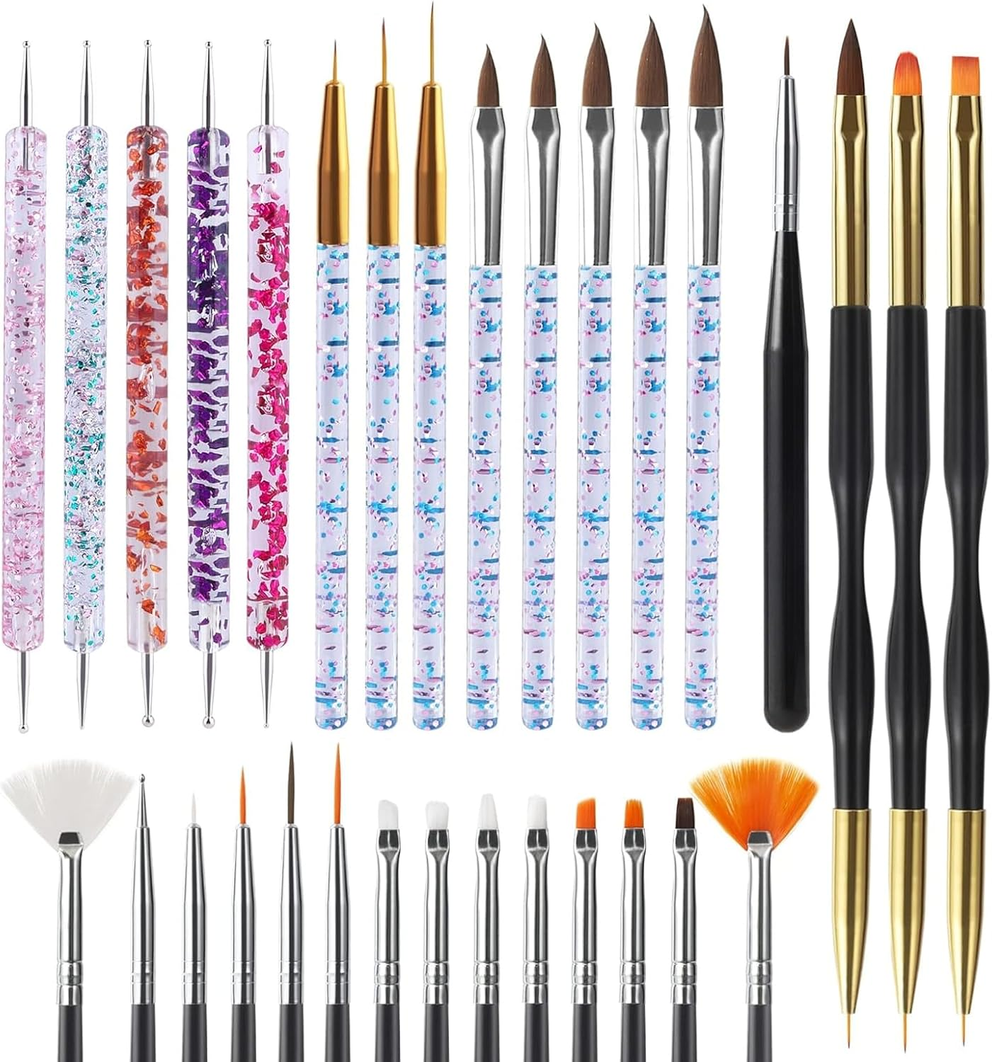 Weidllys 31Pcs Nail Art Brushes, Nail Art Tool Set, Dotting Tools, Dust Brush,Striping Brushes for Long Lines, Drawing Pen for Gel Polish Design Supply image number 1