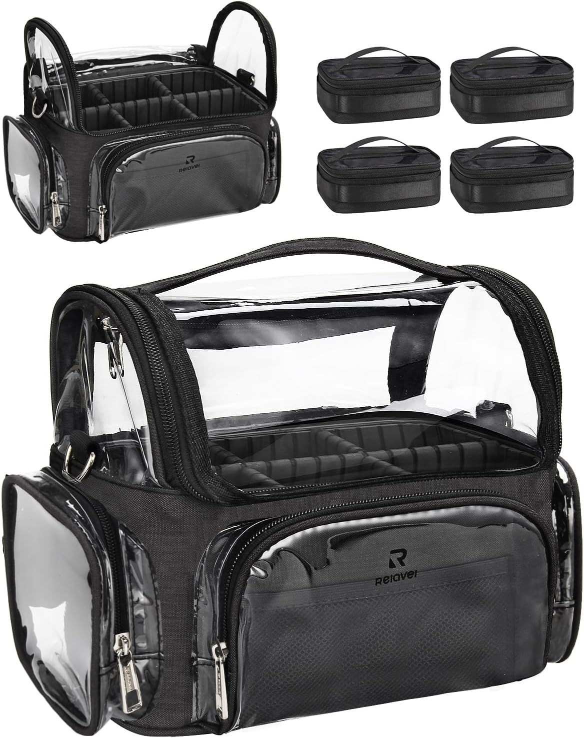 Makeup Brush Case, Large Makeup Brush Holder Professional Makeup Artist Travel Case Clear Waterproof Cosmetic Organizer Bag, with Adjustable Strap and Dividers, I Clear, X Large, Makeup Brush