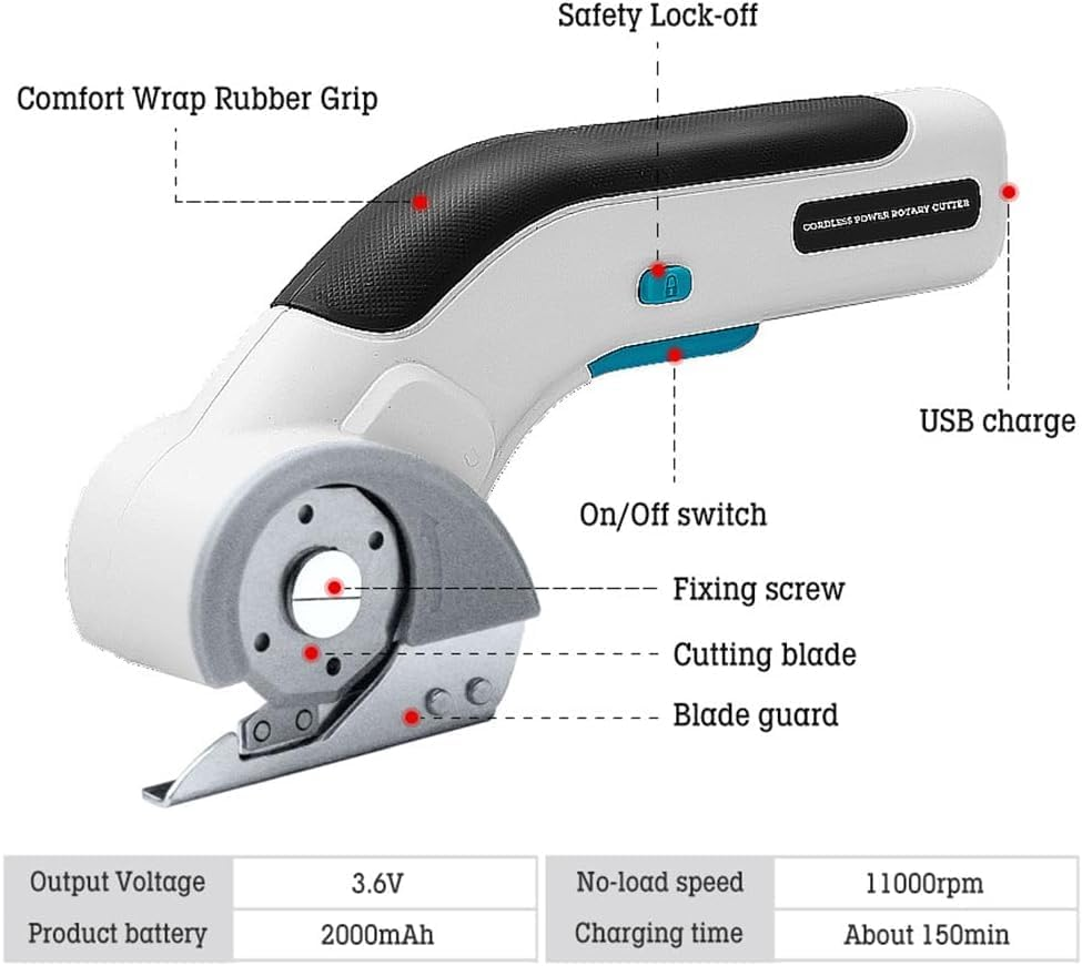 Cordless Electric Scissors,3.6V USB Rechargeable for Sewing, PVC, Leather, Fabric，Cutting Tool for Fabric, image number 3