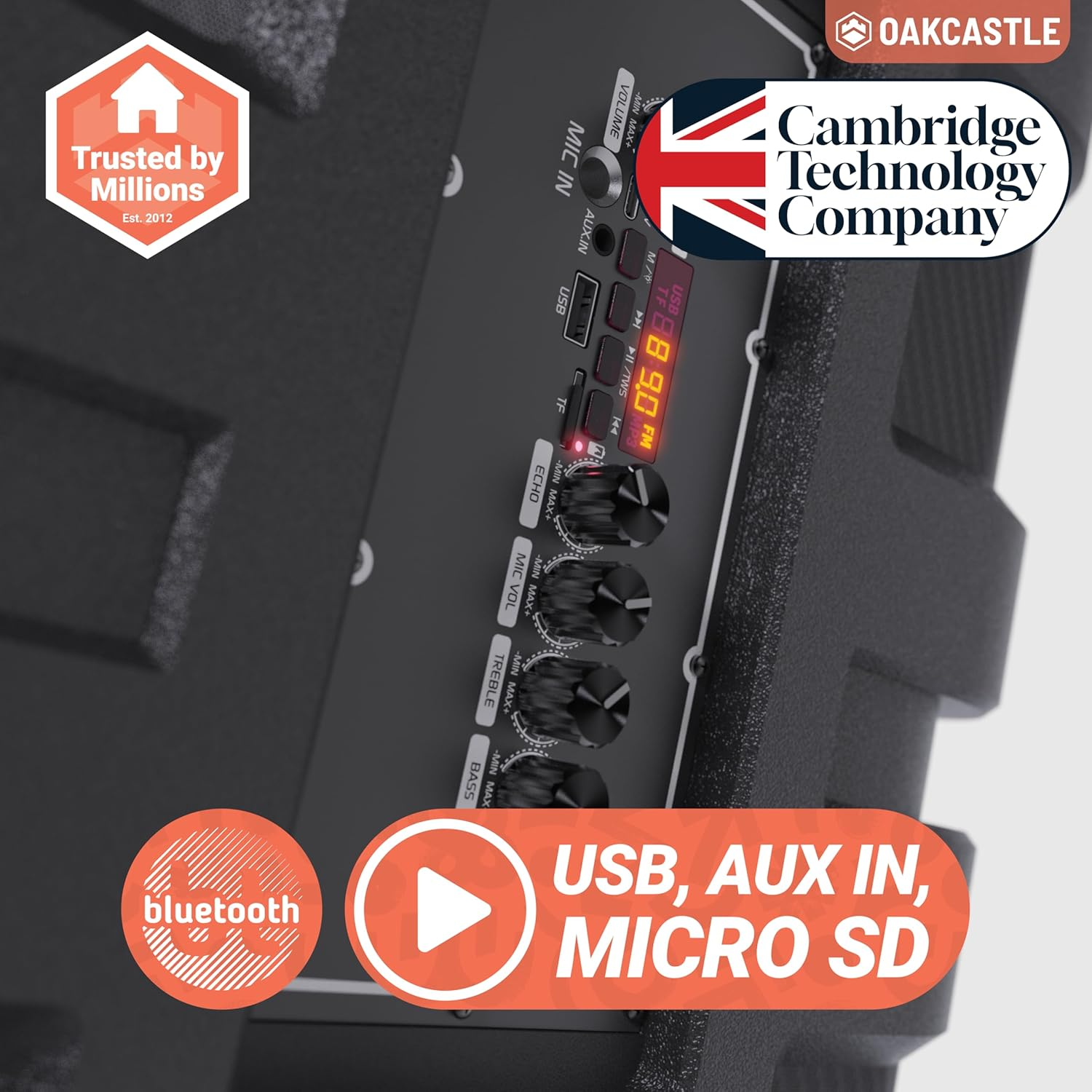 Majority PS500 150W Bluetooth Party Speaker with Karaoke and PA System, Black image number 3