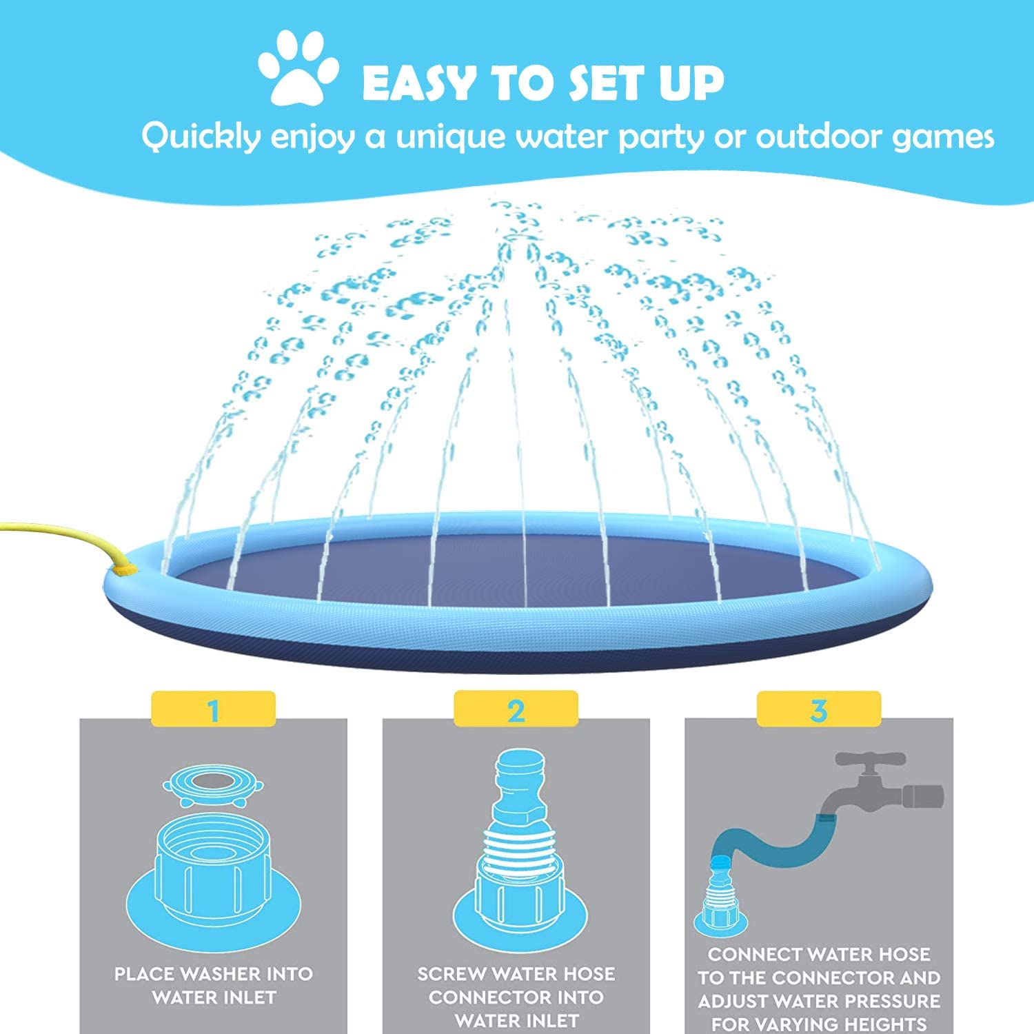 Flyboo Splash Sprinkler Pad for Dogs Kids,67&rsquo;&rsquo; Thicken Dog Pool with Sprinkler,Pet Outdoor Play Water Mat Toys for Dogs Cats and Kiddie image number 4