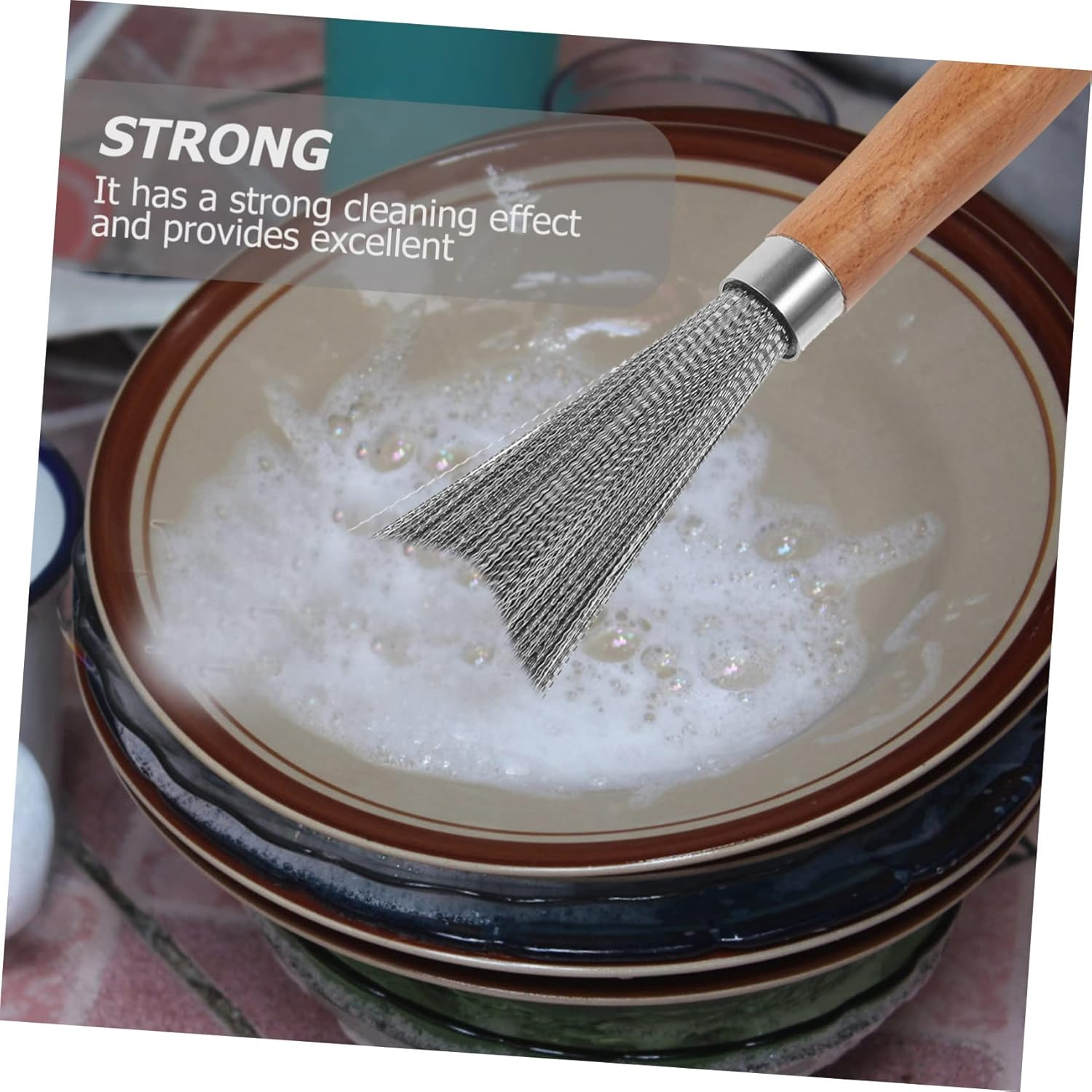 Ifundom Stainless Steel Scrubber Wood Handle Cookware Brush for Outdoor Grill and Kitchen Pan Cleaning Multi-Use Small Dish Scraper Tool Sturdy Metal Kitchen Scrubber image number 3