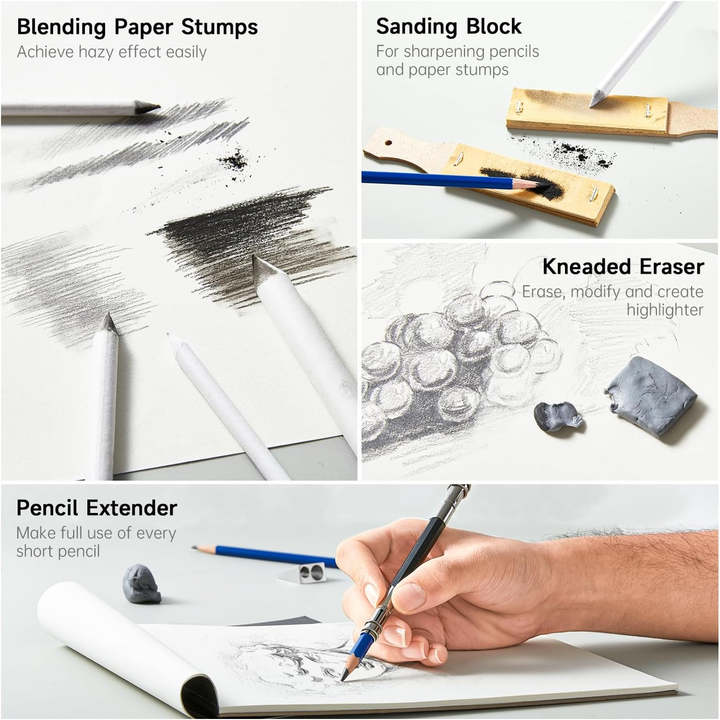 Shuttle Art Sketching and Drawing Pencils Set, 116 Pack Sketch Art Pencil Set with 4 Drawing Pads, Graphite Pencils in Zipper Case, Colouring Pencils for Artist Sketching, Art Set for Adults, Beginner image number 6