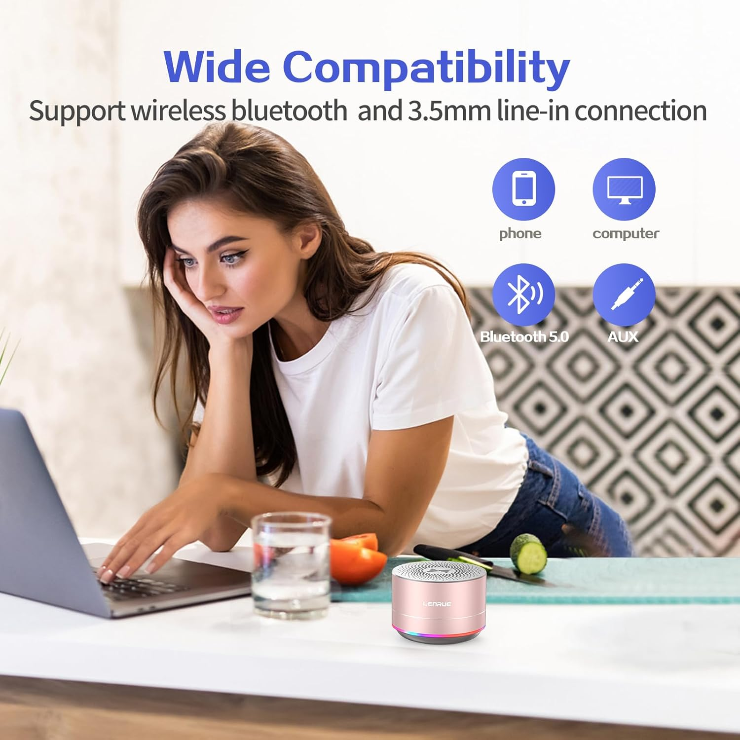 LENRUE Portable Wireless Bluetooth Speaker with Built-In-Mic,Handsfree Call,Aux Line,Hd Sound and Bass for Iphone Ipad Android Smartphone and More (Pink+Case) - Pink+Case image number 2