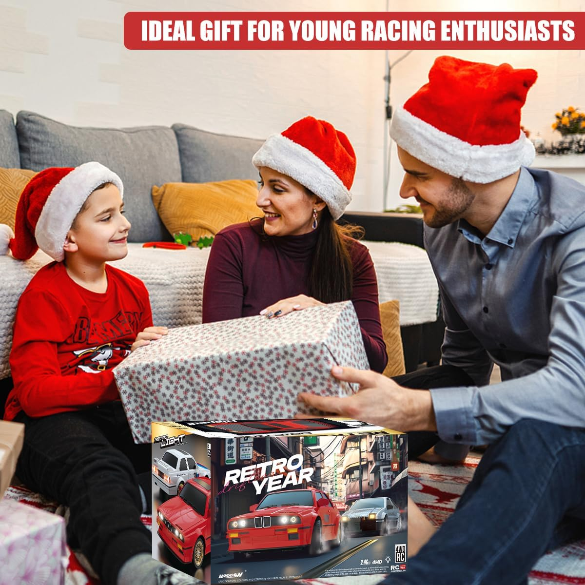 RC Drift Car for Kids Adults 1:16 Scale 2.4Ghz 4WD High Speed RTR Racing Car 30KM/H with Led Lights Remote Control Vehicle Sport Toy Gifts for Girls Boys, Two Batteries and Drift Tire Included