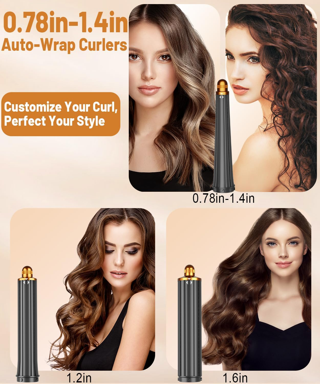 PUREGUST 0.78In-1.4In/ 20MM-36MM Long Barrels Attachment for Dyson Airwrap HS01 HS05 Accessories, Auto-Wrap Curling Iron Curlers for Professional Barrels Curl and Wave Curl Hair Gold image number 1