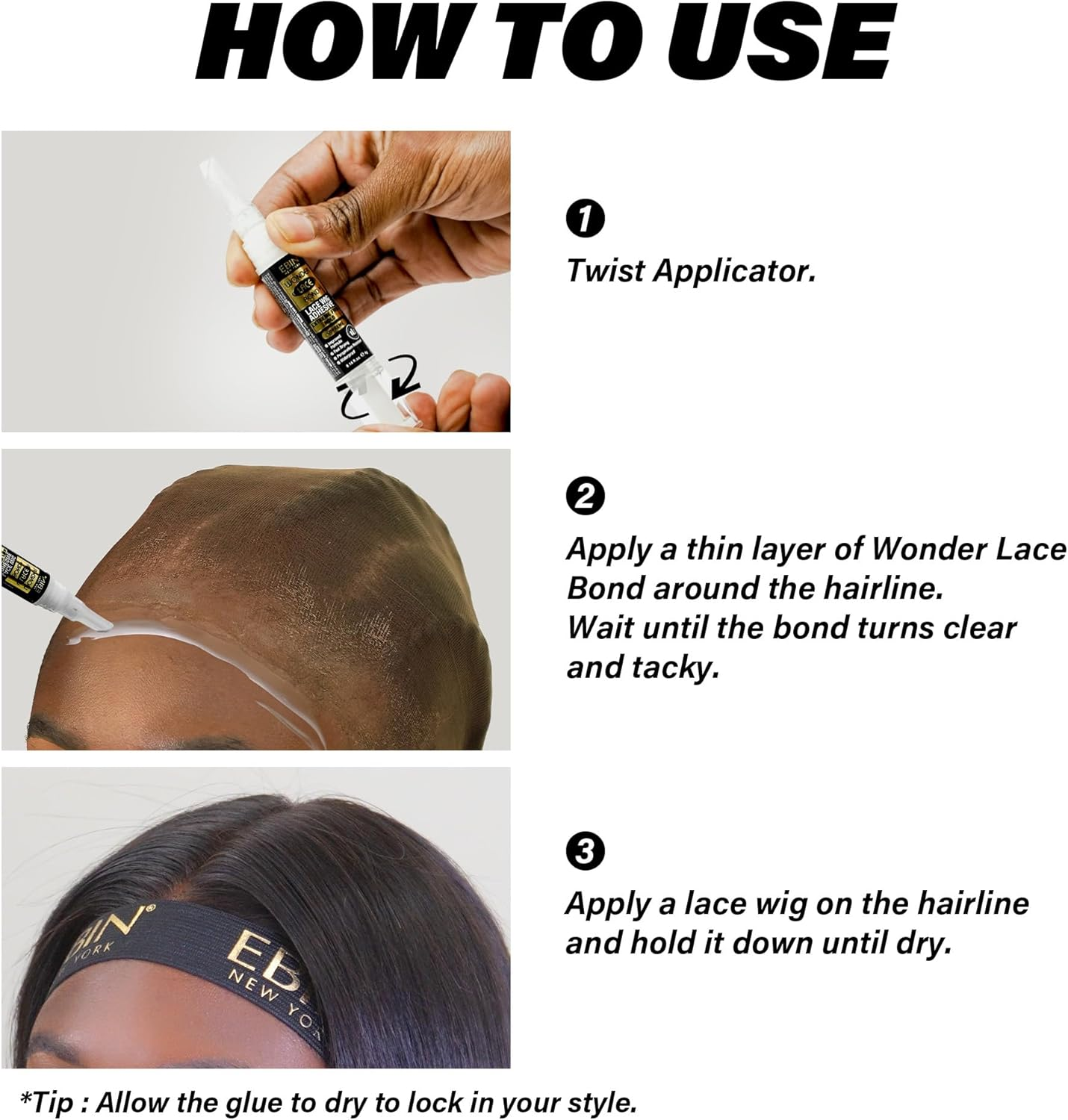 EBIN New York Wonder Lace Bond Silicone Pen Type 4G - Original (Extra Mega Hold) | No Residue Improved Formula Easy to Apply Fast Drying Waterproof Latex Free Perspiration Resistant image number 5