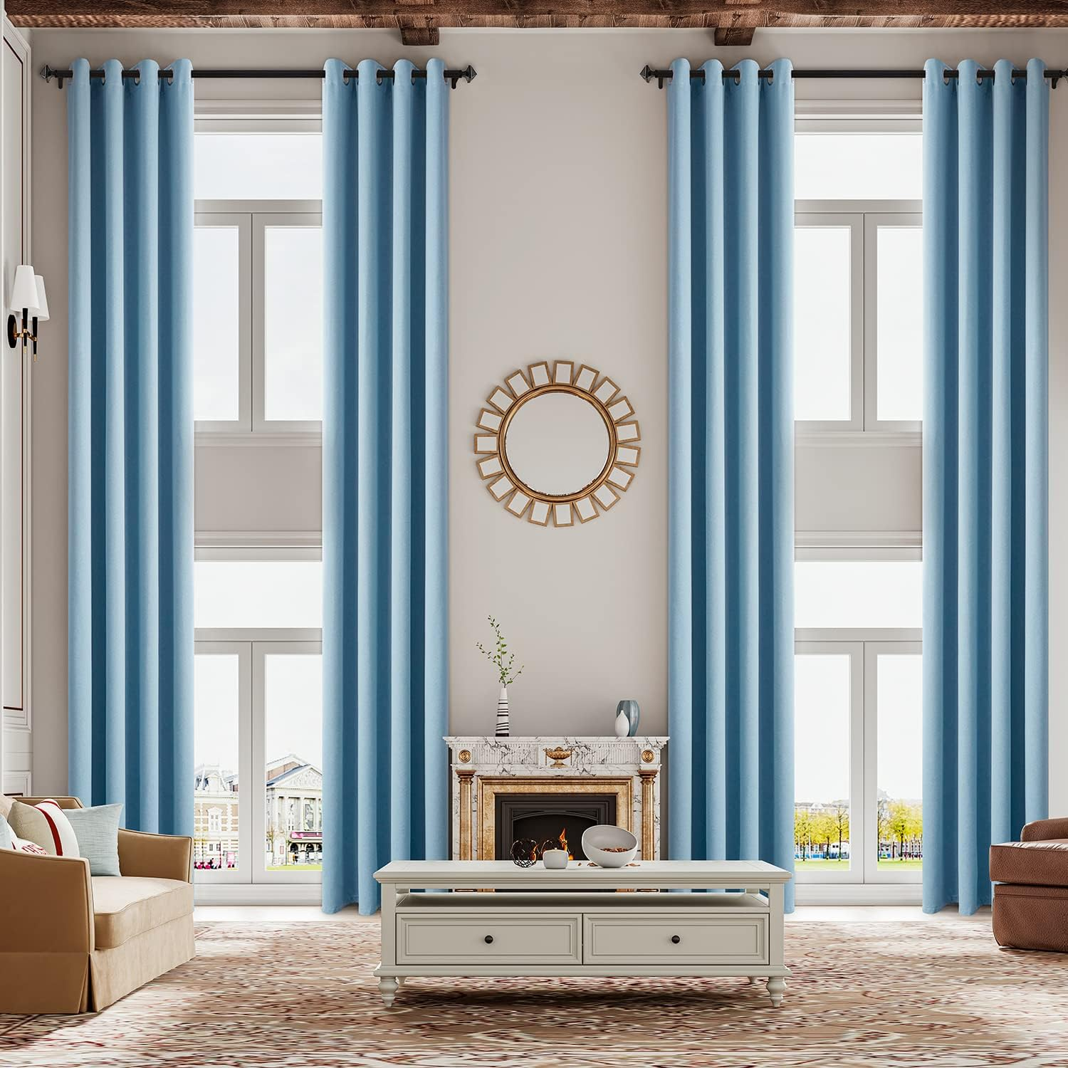 13Ft Luxury Faux Linen Blackout Extra Long Curtain with Grommet,Ivory 156 Inch Long 1 Panel,Room Darkening Solid Color Drapery for 2 Story House,Tall Window,High Ceiling.