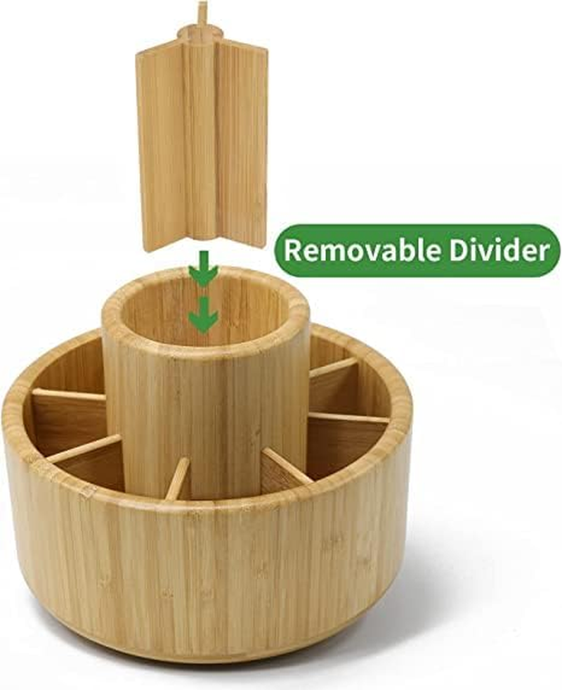 Vaefae Bamboo Pen Holder Organizer, round Rotating Art Supply Organizer, Hold 420 Pencils, Desktop Storage for Marker Pens, Colored Pencil, Art Brushes, Etc.