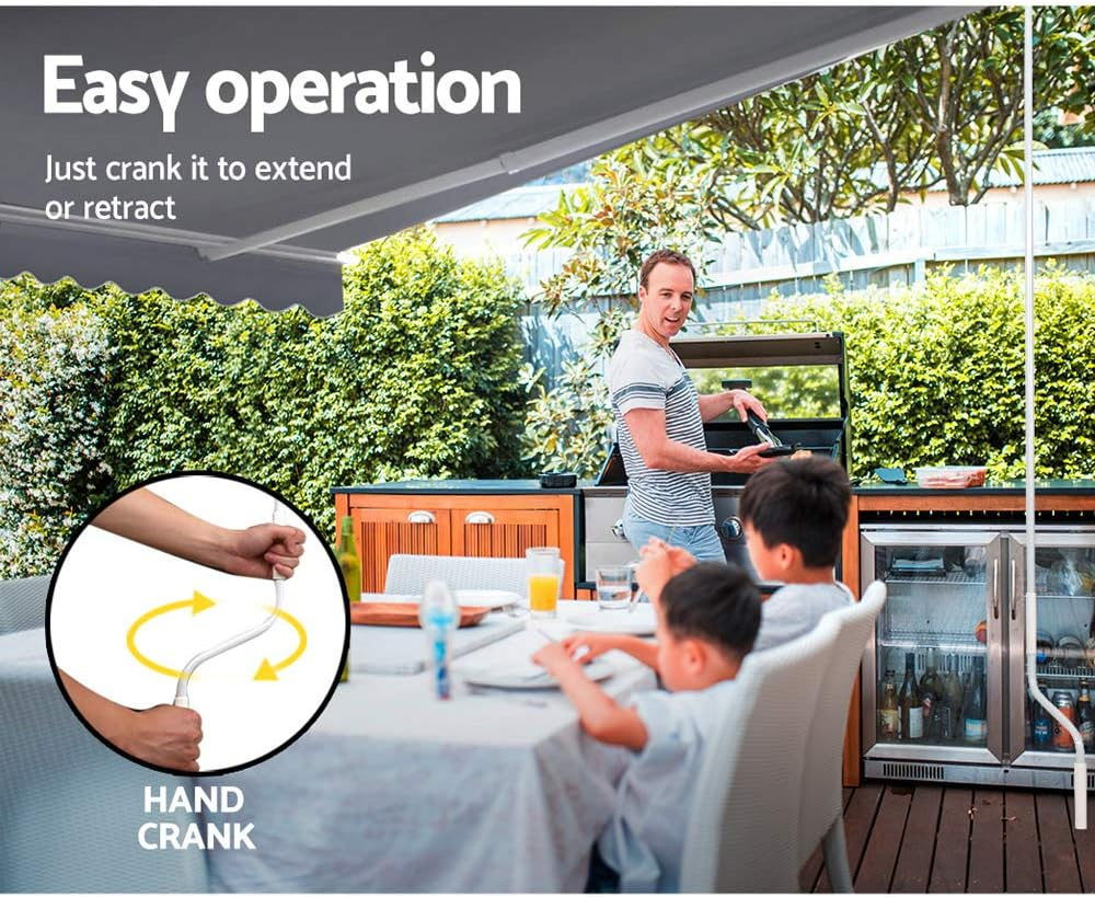 Instahut Folding Arm Awning 4M X 2.5M Pearl Grey Retractable Blinds Outdoor Patio Terrace Garden Window Sunshade Canopy Manual Hand Crank Adjustable Angles Aluminium Frame Waterproof image number 5