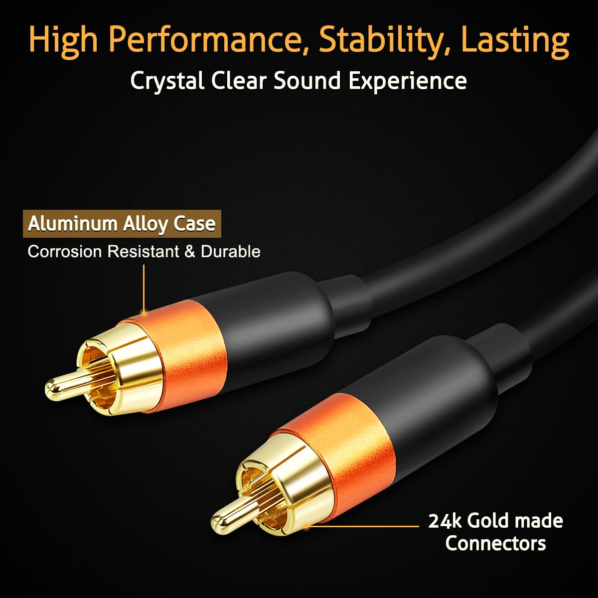 UCINNOVATE RCA Cable 4Ft / 1.2M, 2 Pack High-End RCA Cables with Male to Male 24K Gold Plated Plugs, Digital Coaxial Audio Cable for Subwoofer, Amplifier, Home Theater image number 2