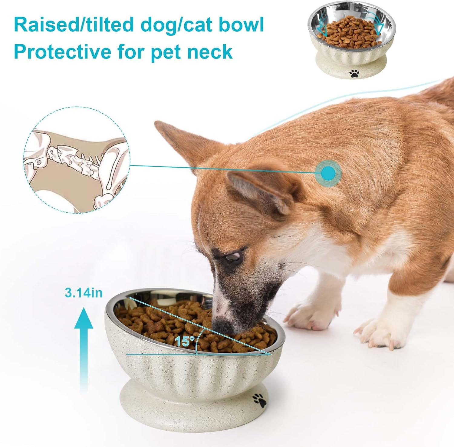 Dog Bowl for Small Dogs, Removable Stainless Steel Dog Bowls with Resin Base, Elevated and Tilted 15&deg; Pet Food/Water Bowl,15Oz Pet Food Bowl for Small Sizes image number 5
