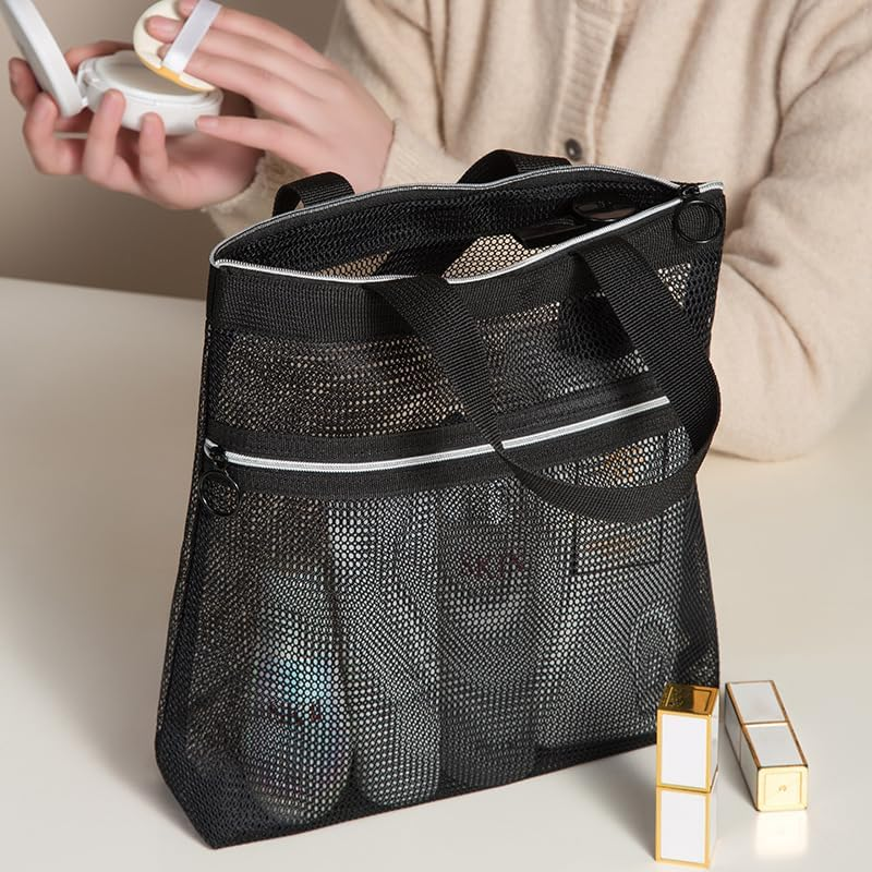 Mesh Shower Caddy Bag Quick Dry Tote Bag,1Pc Shower Caddy Quick Dry Mesh Tote Bag Mesh Shower Caddy Bag,Mesh Shower Caddy Bag Hanging Toiletry Tote Bag,Mesh Shower Caddy Quick Dry Tote Bag with Zipper - Pink image number 5
