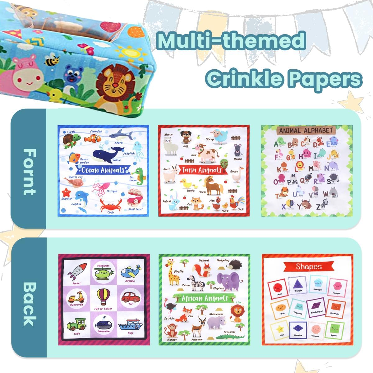 Baby Toys 0-12 Months, Tissue Box Montessori Toys for 1 Year Old, Soft High Contrast Crinkle Sensory Toys for Toddlers Infants, Early Development Activity Toys Gifts for Baby Boys Girls image number 4