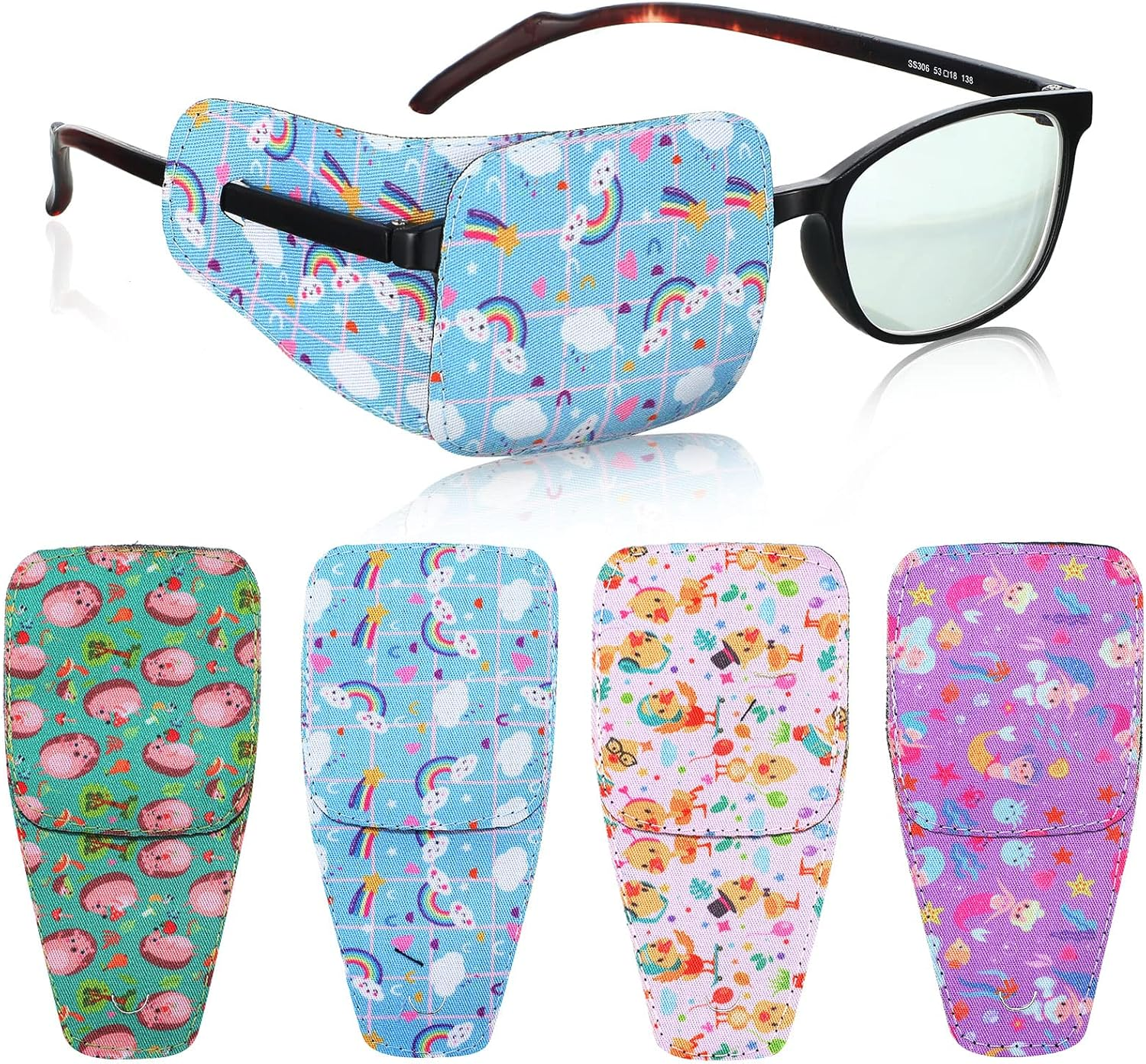 4 Pcs Eye Patches for Kids Reusable Eyepatch for Glasses to Cover Either Eye, Pink Blue Green White, 4 Styles image number 4