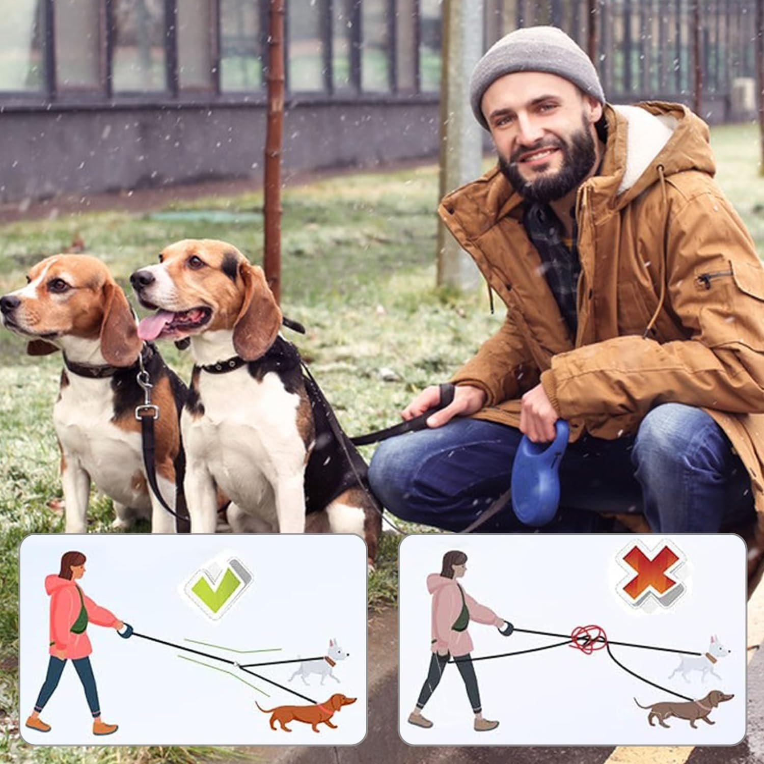 Double Dog Lead, Double Ended Lead for Dogs, Adjustable and Tangle-Free, Durable Nylon, Reflective Stitching for Night Safety, Dual Dog Leash for Walking Two Dogs, Comfortable Grip, Training Lead image number 2