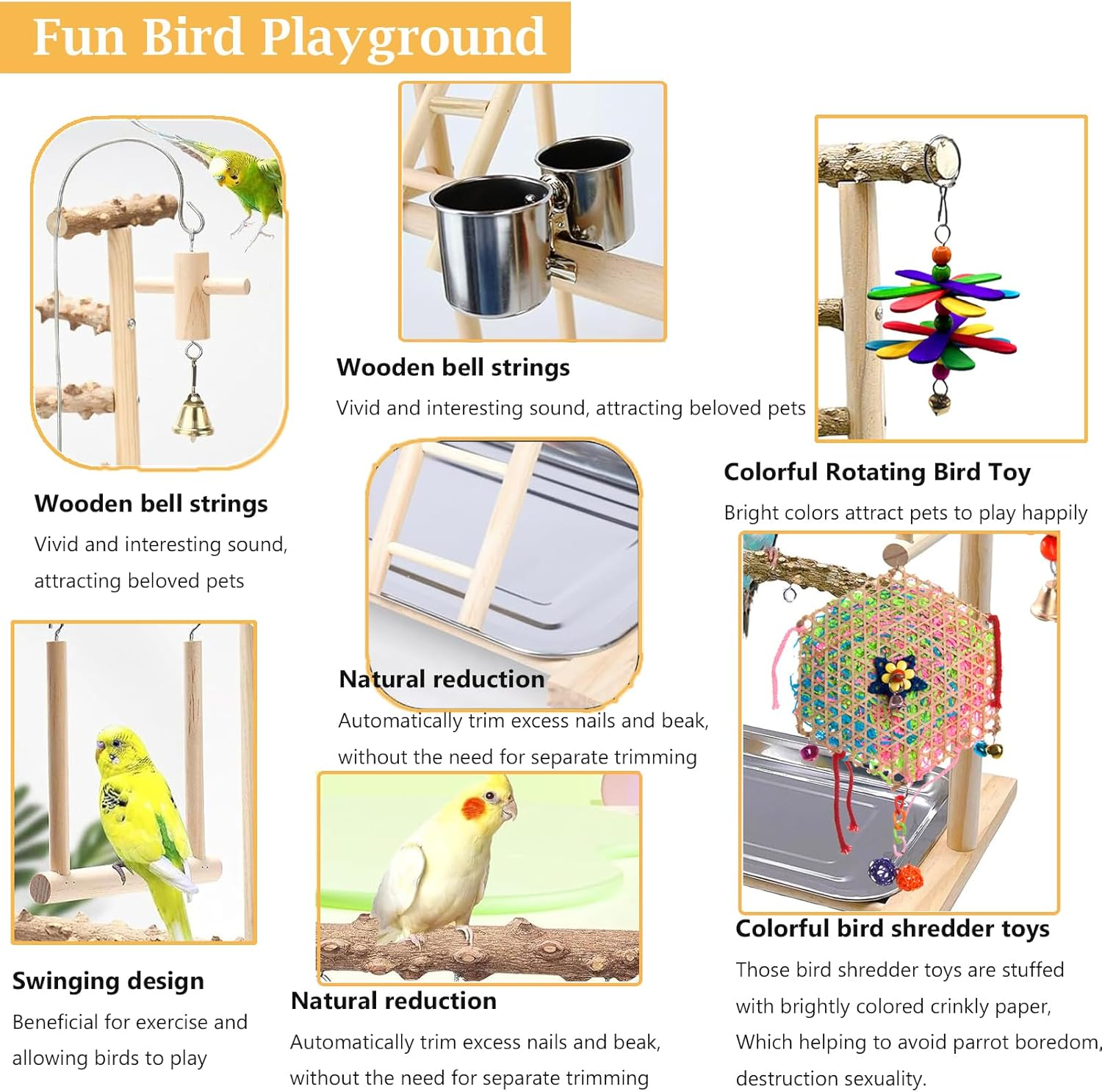 Bird Playground,Parrot Playstand Bird Toys,Bird Perch Stand Gym Set with Swing Ladder Feeder Cups Bird Ladder,Bird Cage Accessories for Parakeets Cockatiels Lovebirds Conure Budgies