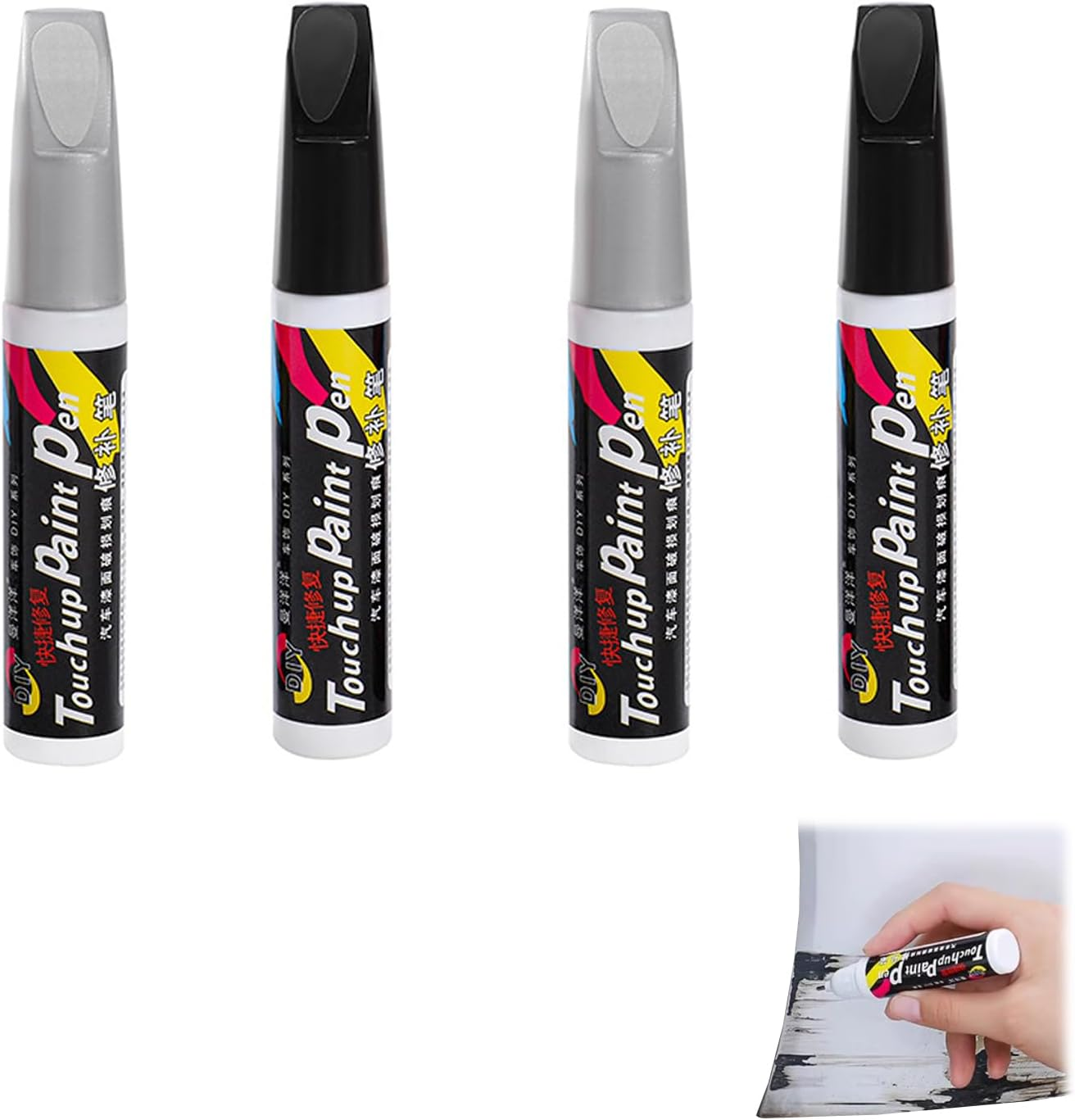 4 Pack Touch up Paint for Cars, Quick and Easy Vehicle Scratch Repair Fill Pen, Waterproof and Rustproof Automotive Rim Scratch Remover Accessories, Universal Use for Suvs, Trucks & Rvs, Black/Silver image number 5