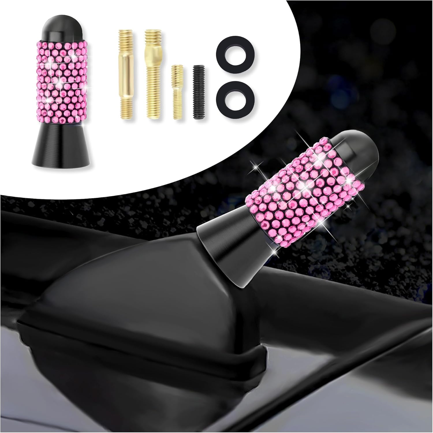 Bling Short Car Antenna Replacement,1.37" Stubby Antenna with 4PCS Screws & 2PCS Rubber Gaskets,Universal Automotive Exterior Accessories Vehicle Antenna for Truck Car (Black)