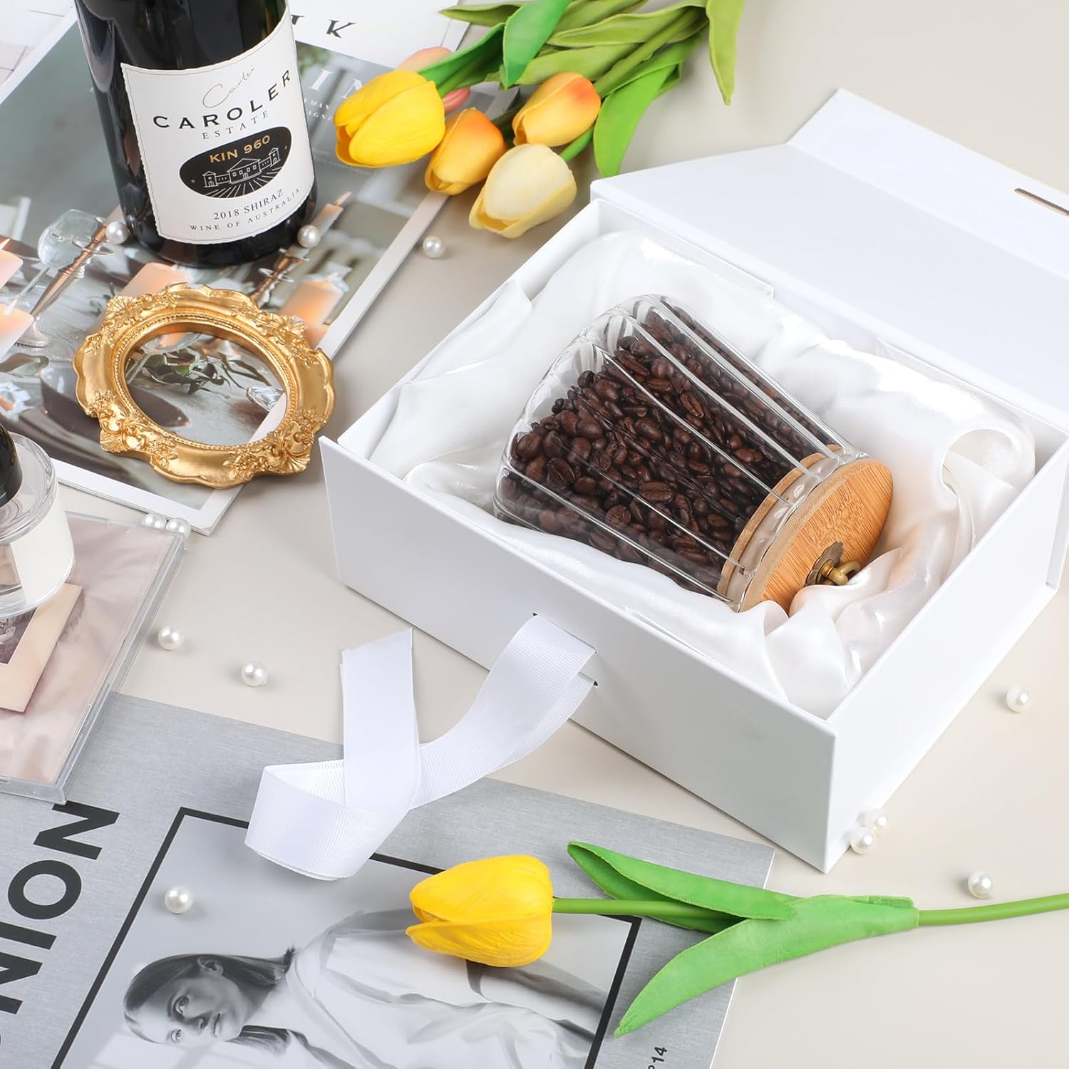 Gift Box with Lid，Geeric Gift Box with Ribbon+Greeting Card Magnetic Closure Lid Gift Boxes Classical Luxury Foldable Case for Birthdays/Weddings/Christmas - Black image number 4