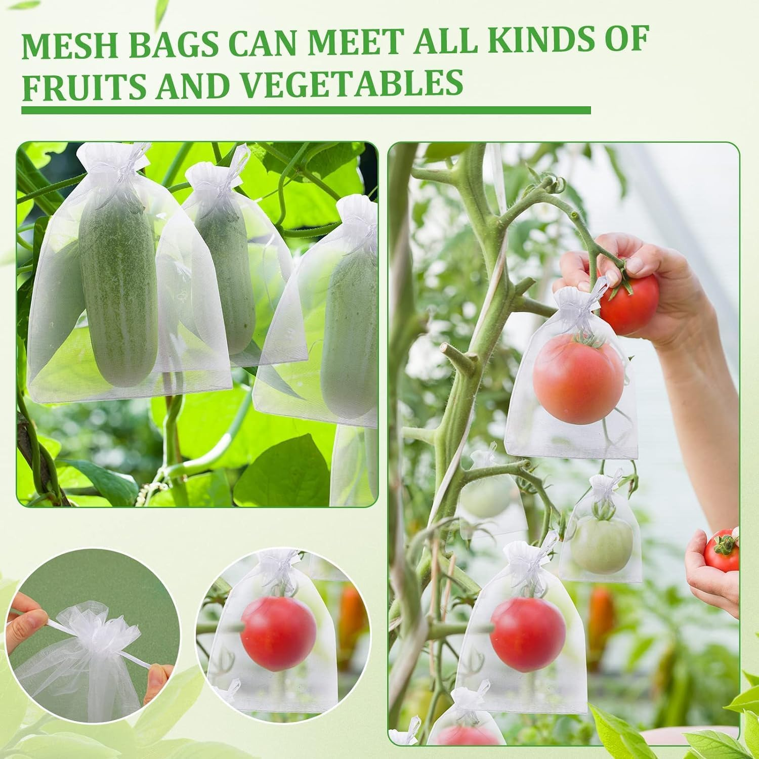 Fruit Protection Netting Bags with Drawstring - White Organza Cover Mesh for Garden Tree - Fruit Cover
