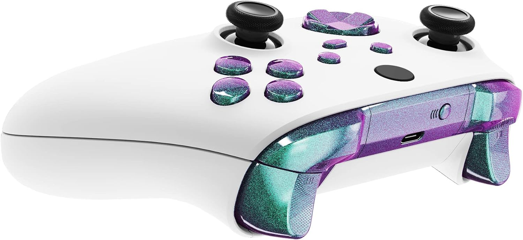 Extremerate No Letter Imprint Custom Full Set Buttons for Xbox Series X/S and Core Controller - Chameleon Green Purple Accessories, Bumpers, Triggers, Dpad, ABXY Buttons - Chameleon Green Purple image number 2
