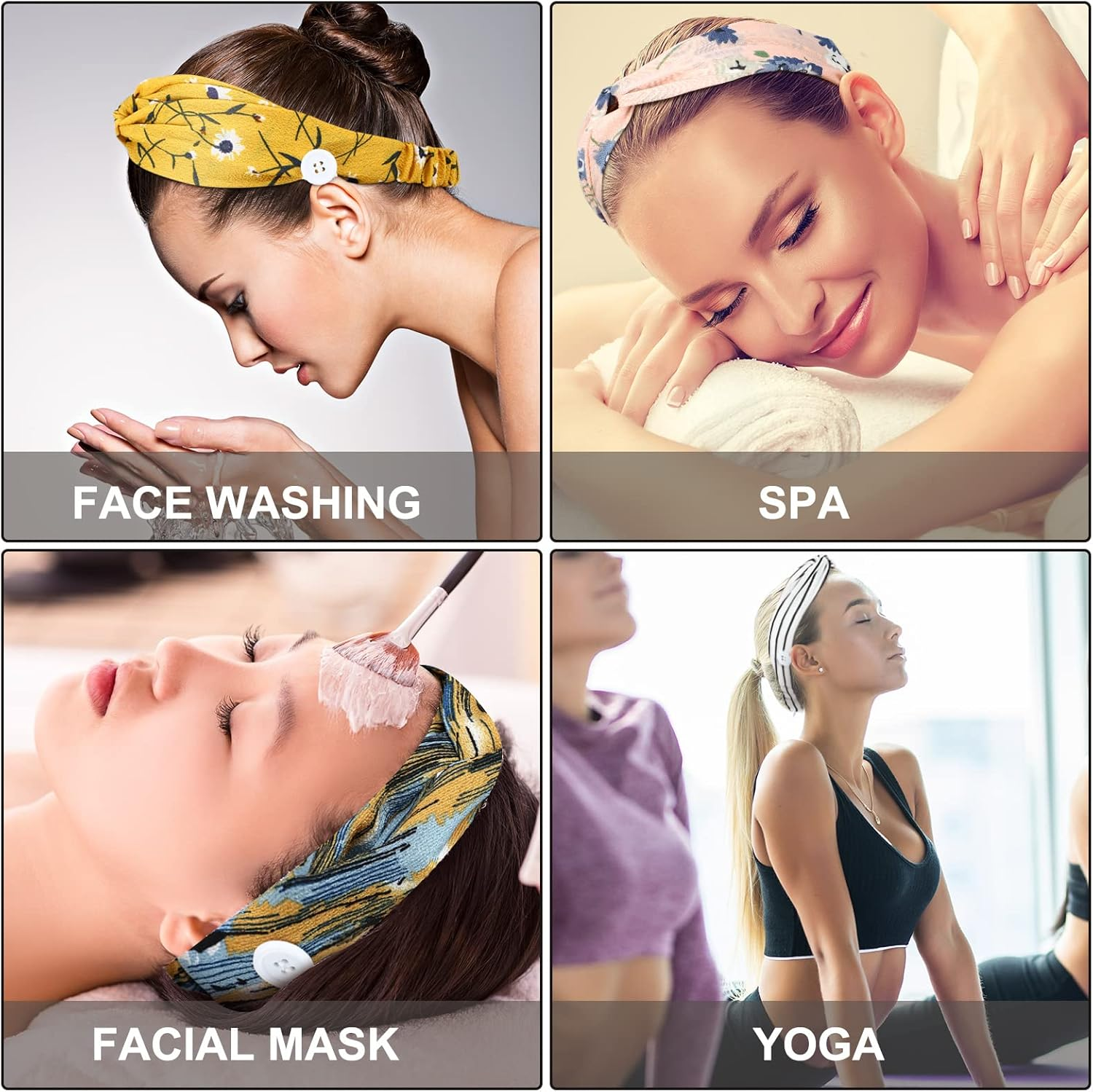 WILLBOND 12 Pieces Headbands with Buttons for Mask Women Button Hair Band for Nurses Doctor Protect Ears, Boho Stretchy Cross Knotted Headband Elastic Yoga Sports Headbands Non Slip Turban Headwrap image number 2