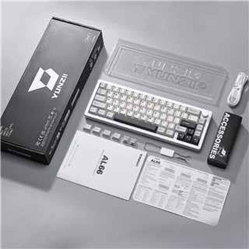 YUNZII AL66 Wireless Mechanical Keyboard,65% Knob Control Aluminum Gaming Keyboard Bluetooth/2.4G/Wired Hot Swappable Pre-Lubed Switches, Gasket Mounted RGB Keyboard for Win/Mac（Milk Switch, Silver image number 2