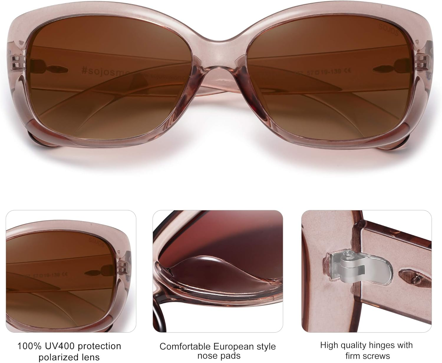 SOJOS Vintage Square Polarized Sunglasses for Women UV Protection Lens Sunnies SJ2111 - Black Tortoise/Grey image number 3