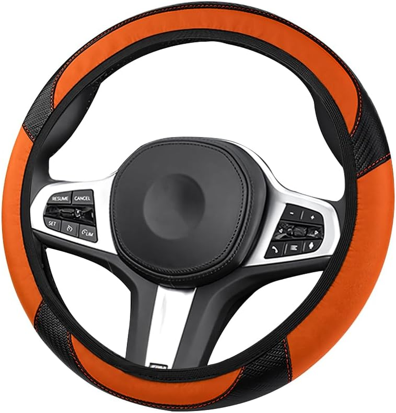 Bittwee Car Steering Wheel Cover, Anti-Slip PU Leather & Carbon Fiber Steering Wheel Protector, Universal 14.5-15 Inch, Automotive Interior Accessories, Fit for Most Cars Suvs (Orange) image number 1