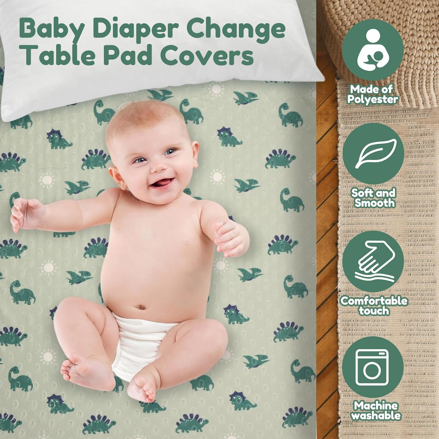 Changing Pad Covers 3Pack, Changing Pad Sheets, Soft Breathable Changing Pad Sheets, for Unisex Baby Girls and Boys, for Home Kid Use (Green) - Pink image number 2