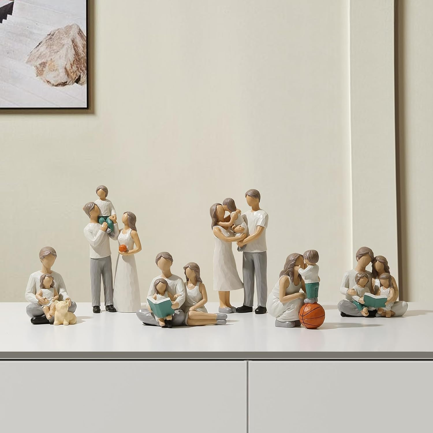 OTANG Family of 4 Reading Book Figurines, Hand-Painted Figures Gifts for Parents or Daughter and Son, Family Sculpture for Shelf Decor Desktop Home Bedroom Living Room Decoration image number 1