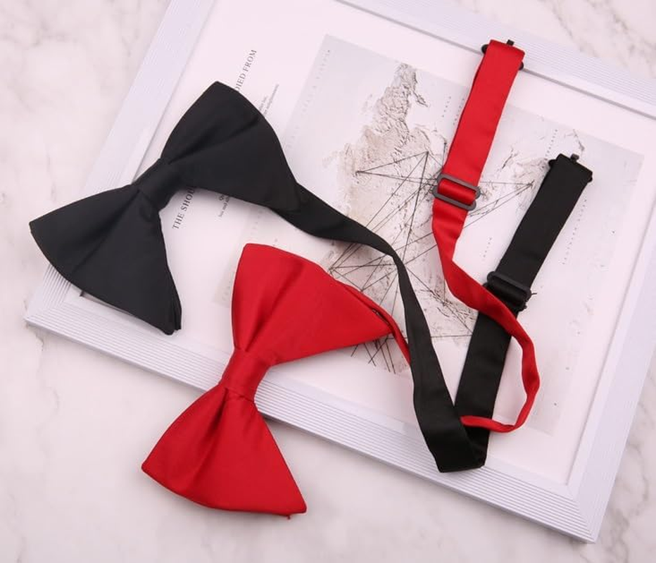Pre-Tied Bow Tie Satin Solid Bowtie Adjustable Tuxedo Bowties for Men and Boys image number 5
