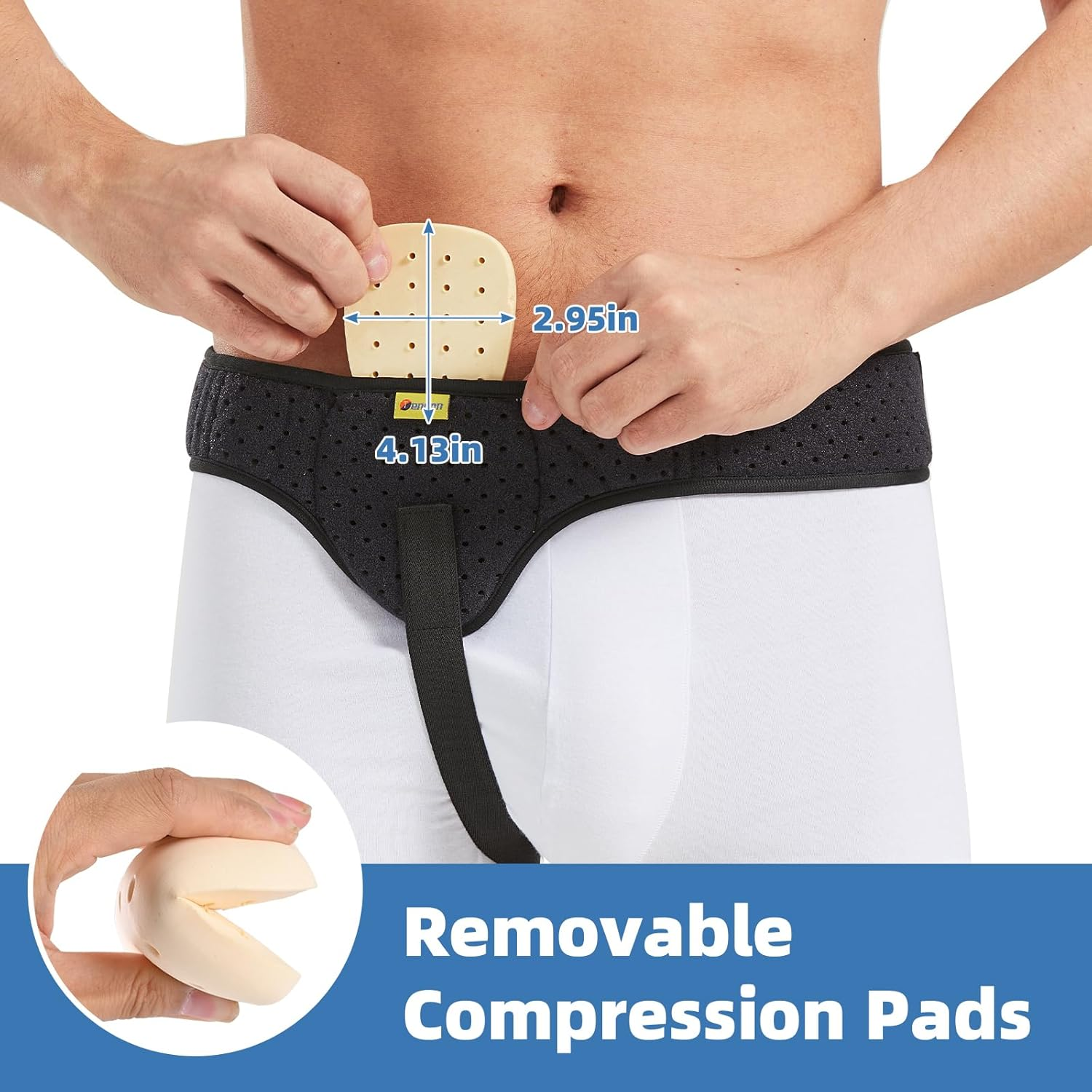 Tenbon Hernia Belt Truss for Men and Women Left or Right Side, Hernia Belt Truss for Single Inguinal or Sports Hernia with Removable Compression Pads for Pre or Post-Surgical Scrotal, Femoral, Comfortable Adjustable Waist Strap Guard, Black (L) image number 5