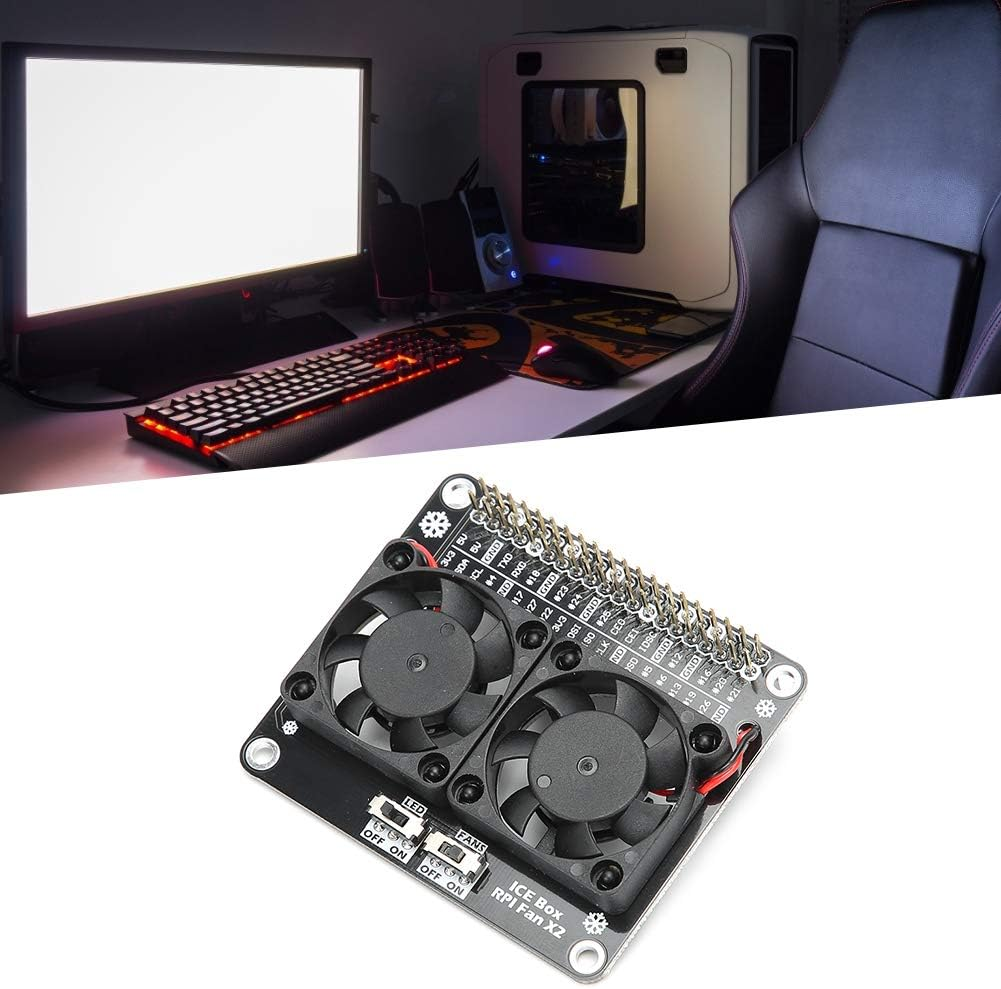 Bewinner Double Computer Case Cooling Fan, 40Pin Expansion Board Heat Sink Active Cooling Dual Fans with LED Light for 4B/3B+/3B Cooling Fan Water Cooling Systems image number 2