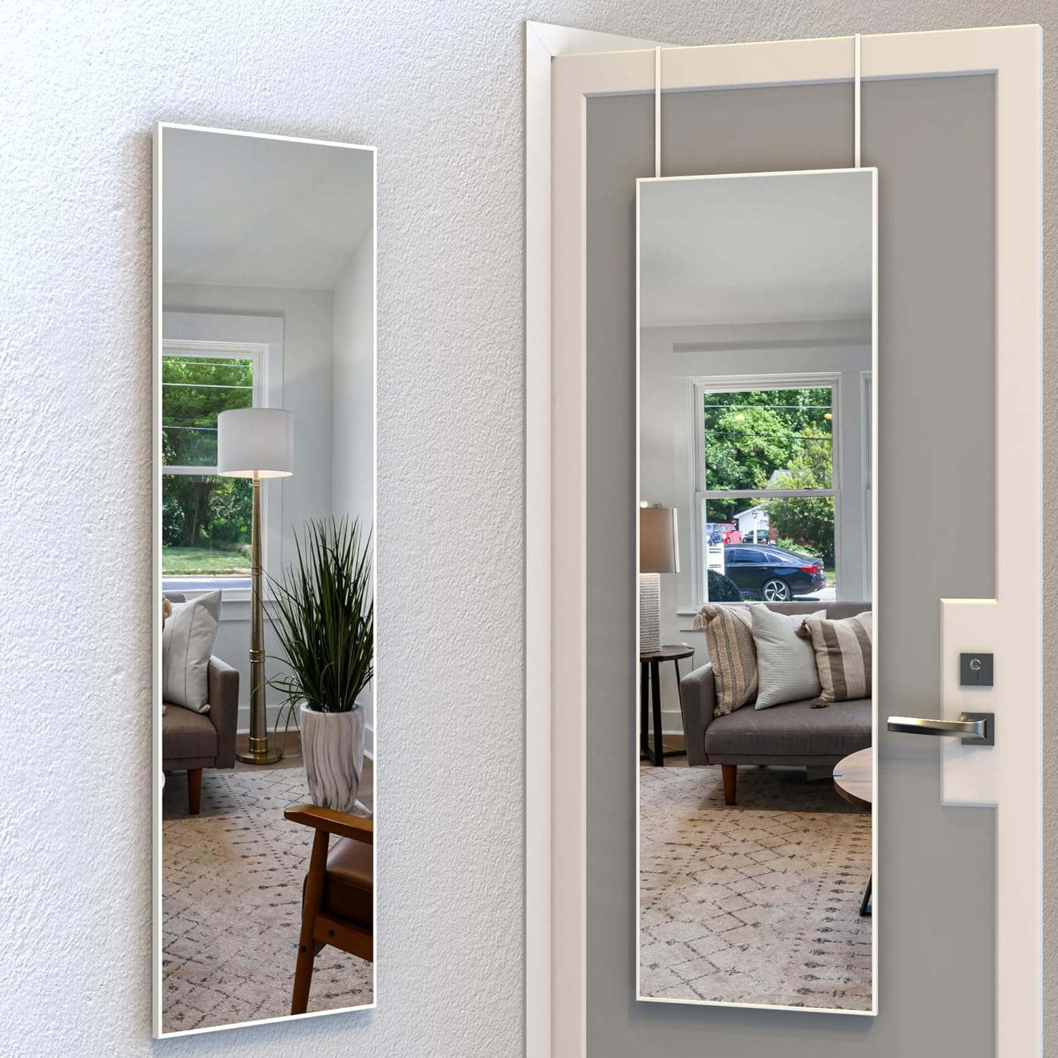 ANYHI over the Door Mirror, 120X30Cm Wall Mirror Full Length, White Mirror Full Length, Door Hanging Mirror, Full Body Mirror for Door, Wall Mounted Mirror for Bedroom Bathroom