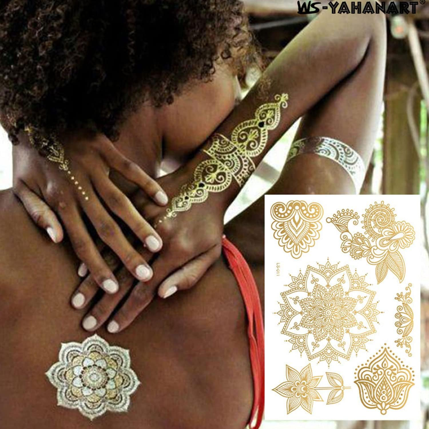 Henna Tattoos, Henna Temporary Tattoos Brown Waterproof Tattoo Stickers for Women Wedding Party Festivals,Parties Decoration Suppliers 6Sheets