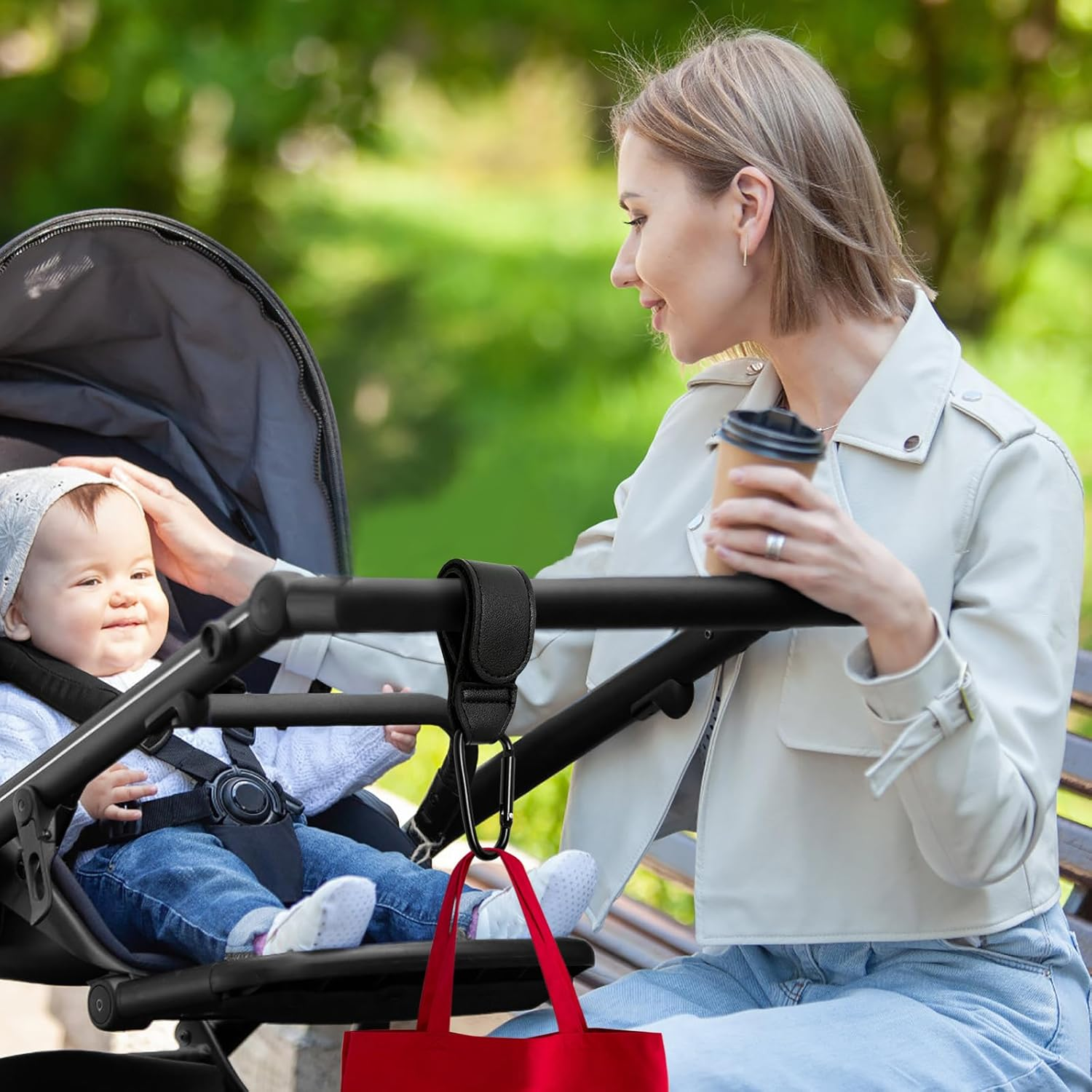 4 Pcs Pram Clips for Buggy, Buggy Clips, Adjustable Pram Hooks for Bags, Pram Bag Clips Pram Carabiner Clip for Mommy Diaper Bag, Pushchair, Shopping Grocery, Pushchair, Backpack image number 5