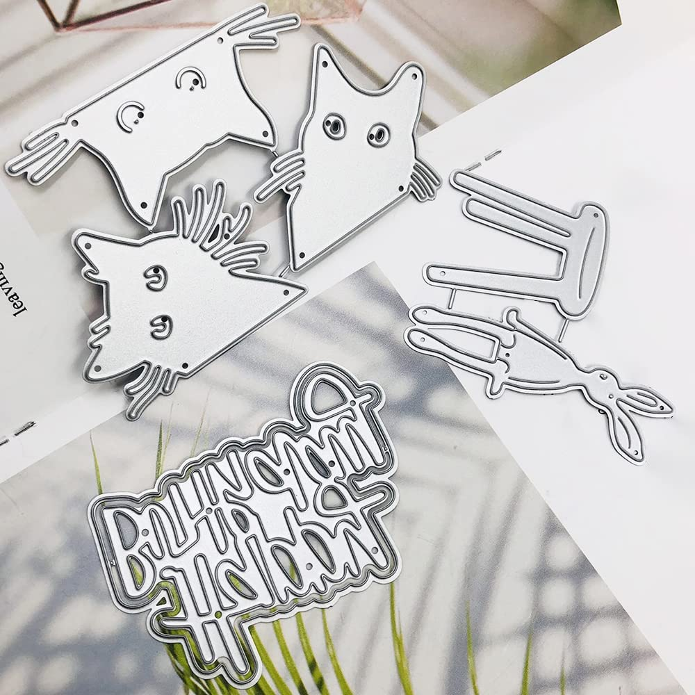 SENHAI 3 Sets Die Cuts for Card Making, Metal Cutting Dies: Bunny, Kitten, Happy Birthday